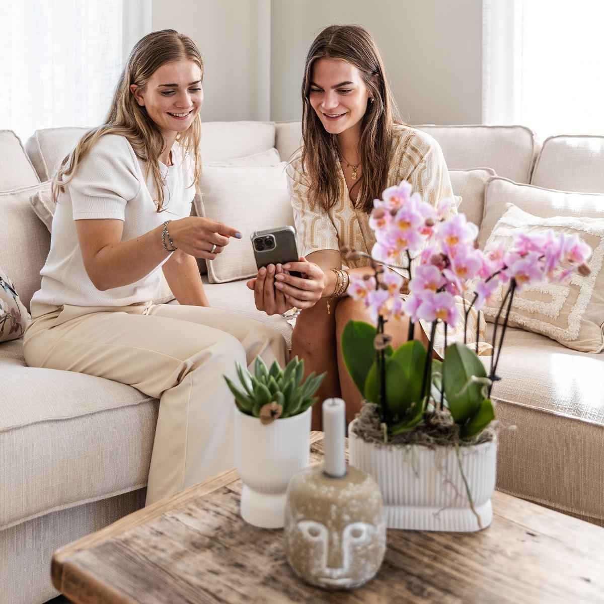 Image of Diabolo Twin Ziertopf Weiß – Ovaler Übertopf mit Rillenstruktur – Platz für 2 Pflanzen Ø9cm – Moderner Blumentopf für Orchideen & Zimmerpflanzen-2