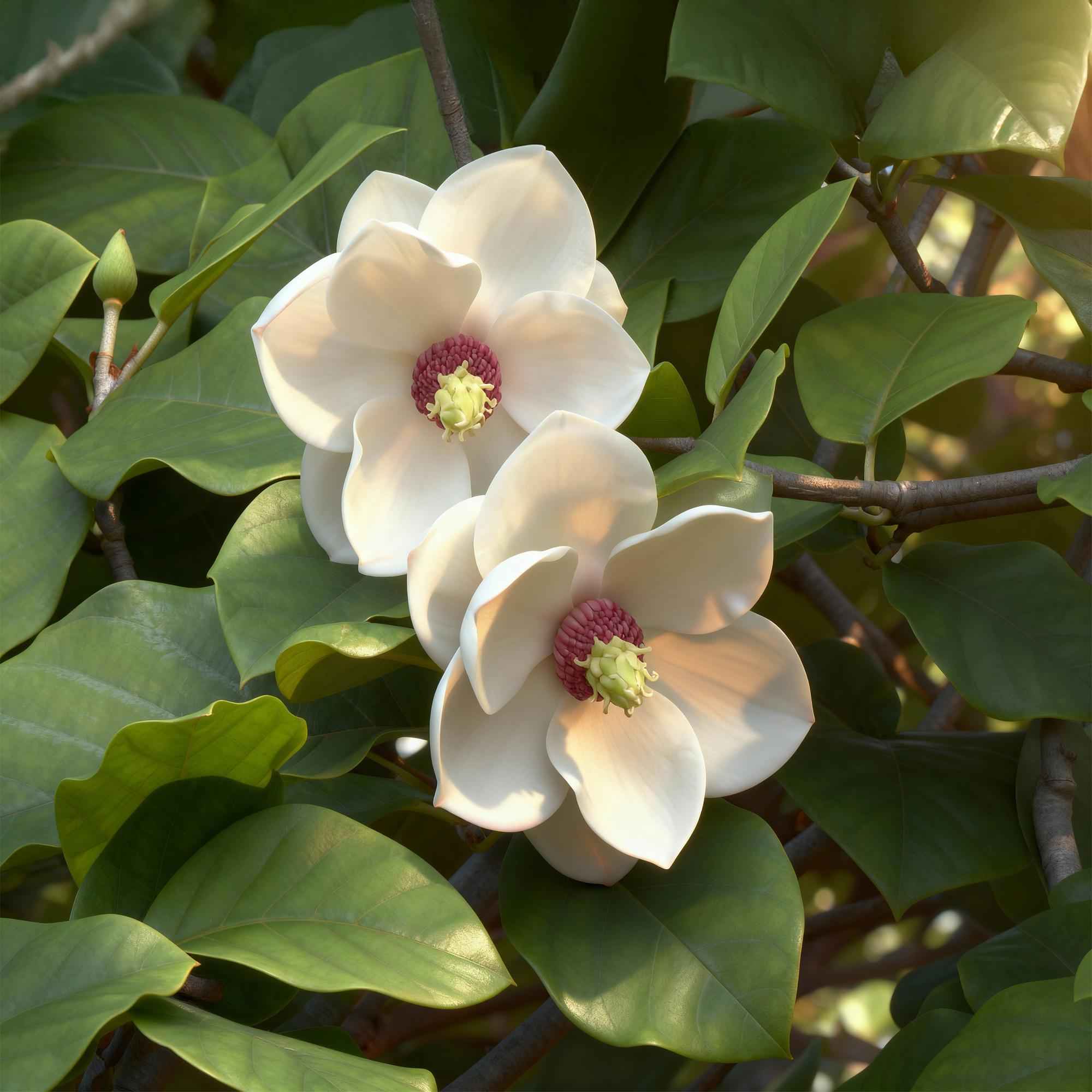 Image of Magnolia sieboldii – 12cm – Höhe ca. 30cm – Laubabwerfende Sommer – Magnolie mit weißen Blüten & rotem Zentrum-2