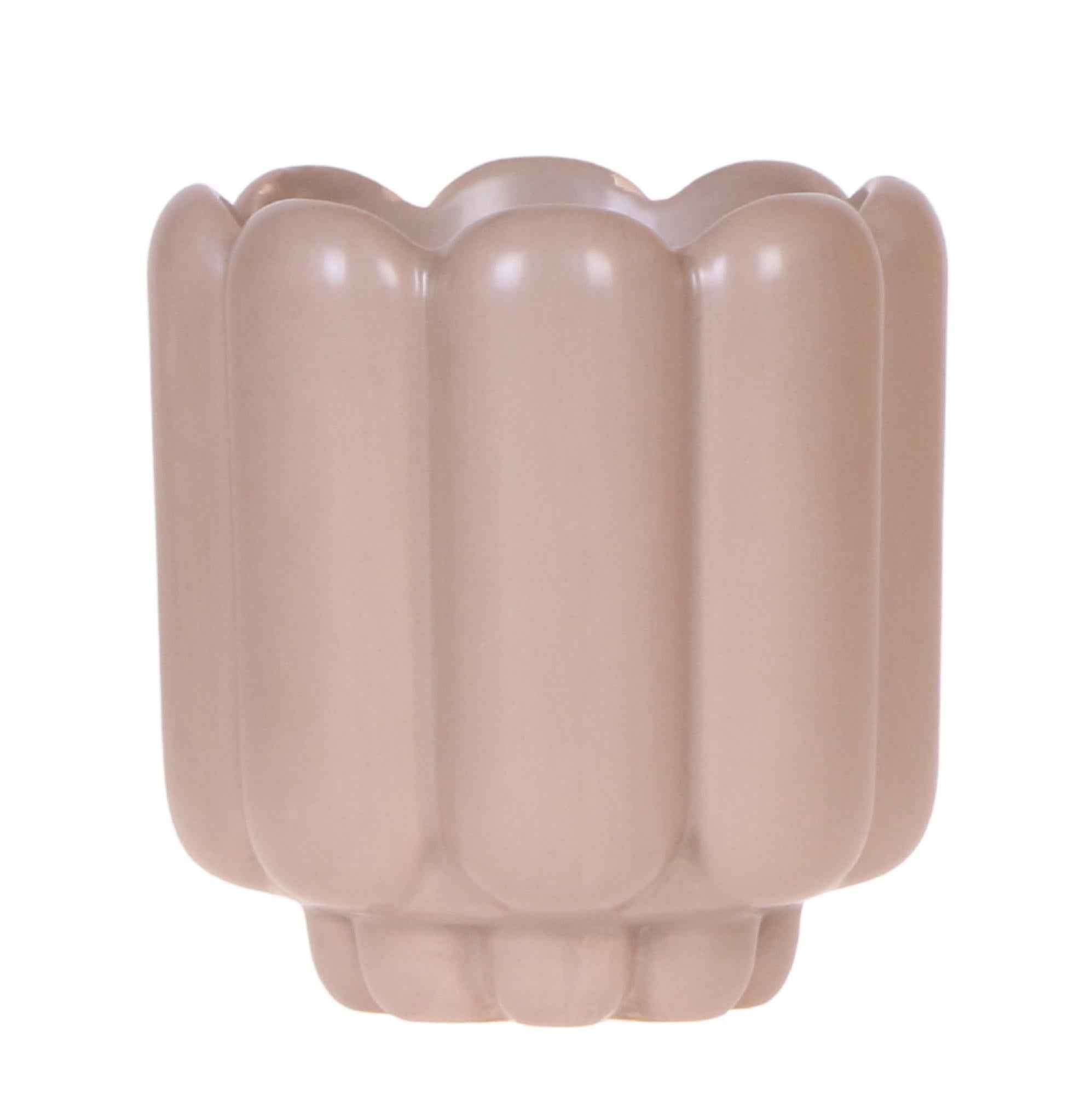Image of Retro – Ziertopf Sand Ø9cm – Runder Übertopf mit Rillenstruktur – Blumentopf im Vintage – Design – Mattes Finish für Zimmerpflanzen & Orchideen