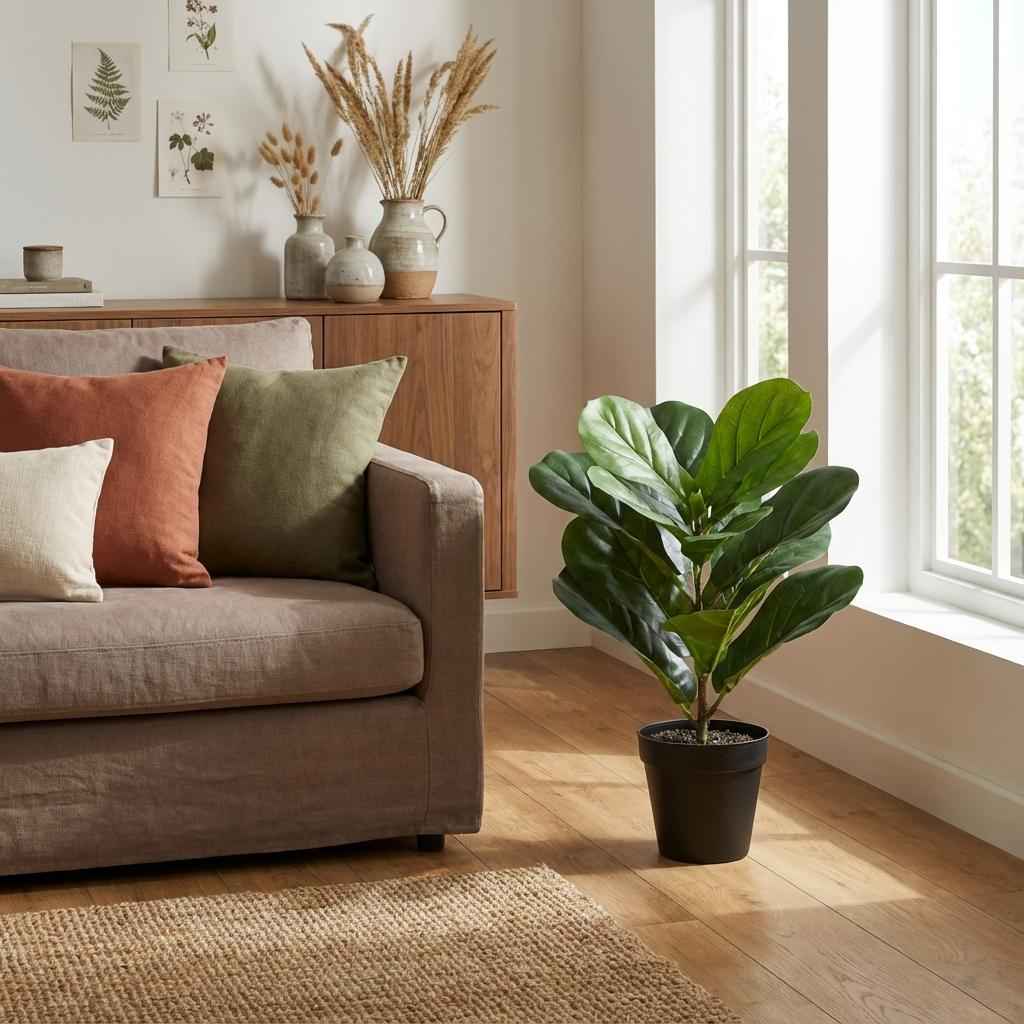 Image of Ficus lyrata Kunstpflanze 40cm – Kompakte Geigenfeige Deko Pflanze – Pflegefreie Zimmerpflanze für Fensterbank Büro & Regal-1