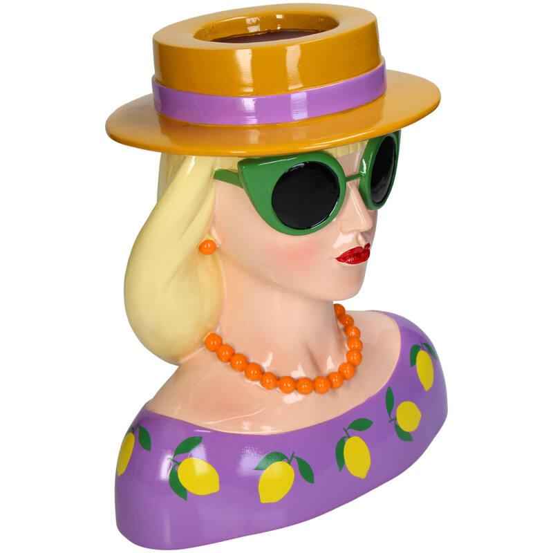 Image of Vase Fashion Lady Isa – Multi – 29cm – Stylische Deko – Vase aus Polyresin – Bunte Blumenvase im Fashionista – Design mit Hut & Sonnenbrille-1