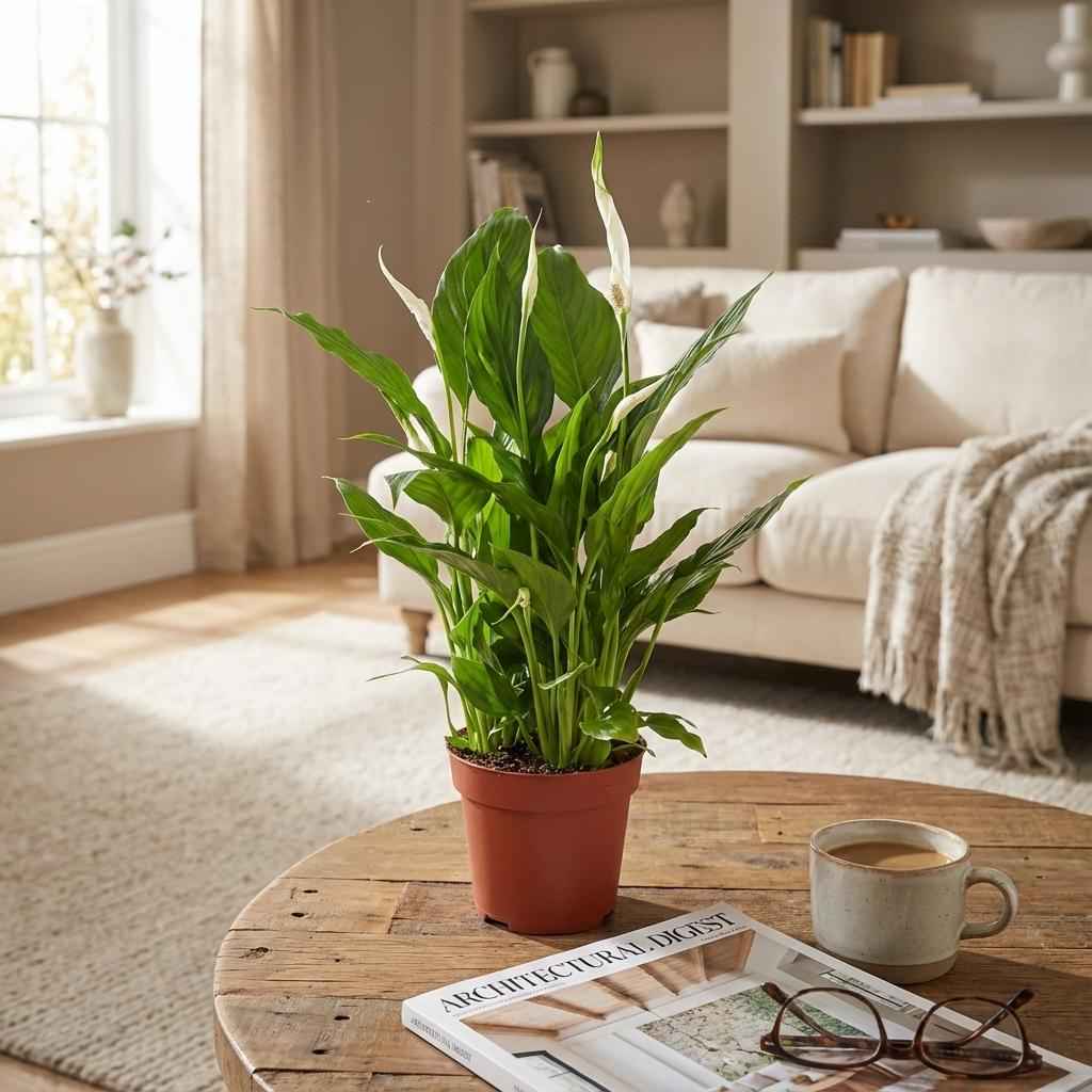 Image of Scheidenblatt Spathiphyllum Einblatt – Ø12cm – Höhe 35-40cm – Luftreinigende Zimmerpflanze weiß blühend-1