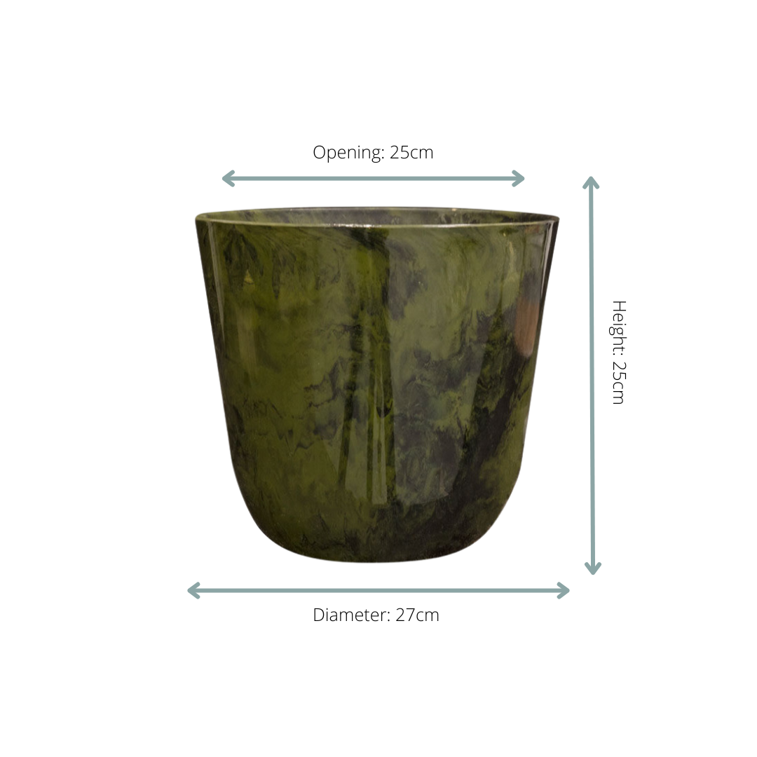 Image of Pflanztopf Palermo Marble – Grün – D27xH25cm – Blumentopf in edler Marmoroptik – , wetterfester Pflanzkübel für Innen – & Außenbereich-1