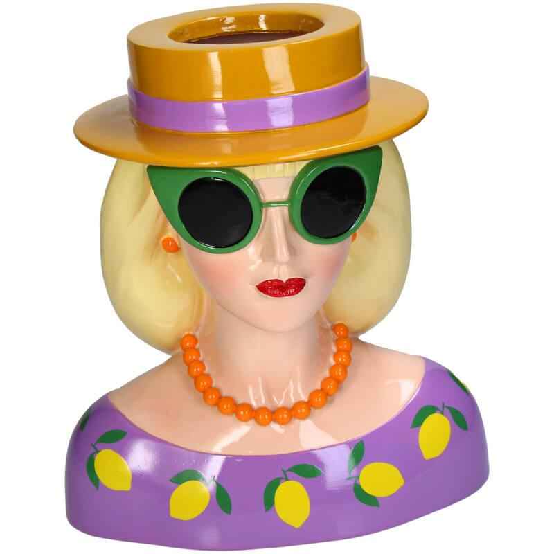 Image of Vase Fashion Lady Isa – Multi – 29cm – Stylische Deko – Vase aus Polyresin – Bunte Blumenvase im Fashionista – Design mit Hut & Sonnenbrille-0