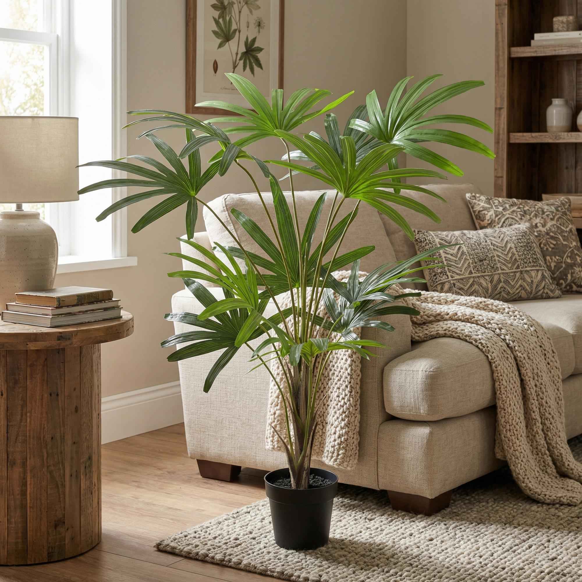 Image of Kunstpflanze Rhapis Excelsa 120cm – künstliche Steckenpalme im Topf