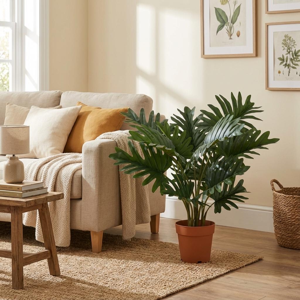 Image of Philodendron Selloum Kunstpflanze 70cm – Große Blätter Deko Pflanze – Pflegefreie Zimmerpflanze für Wohnzimmer Büro & Regal-1