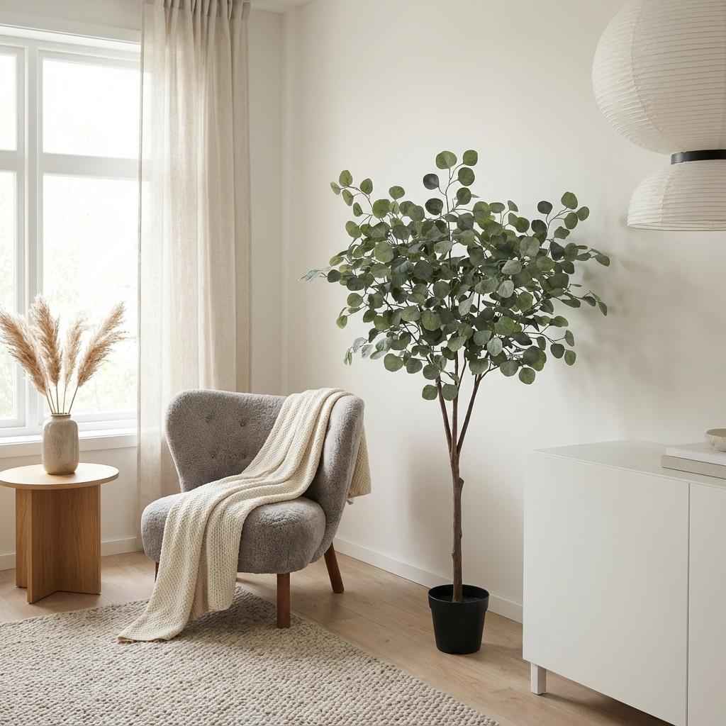 Image of Eukalyptus Baum Kunstpflanze 150cm – Realistische Eucalyptus Deko Pflanze – Pflegefreie Zimmerpflanze für Wohnzimmer Büro & Empfangsbereich-3