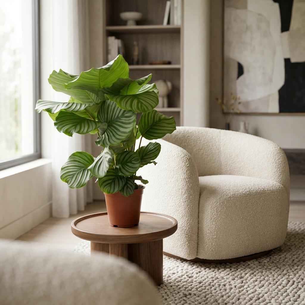 Image of Korbmarante Calathea Orbifolia – Ø17cm – Höhe 40-50cm – Große silbrig gestreifte Blätter – Dekorative Zimmerpflanze für Wohnraum Büro & Schlafzimmer-2