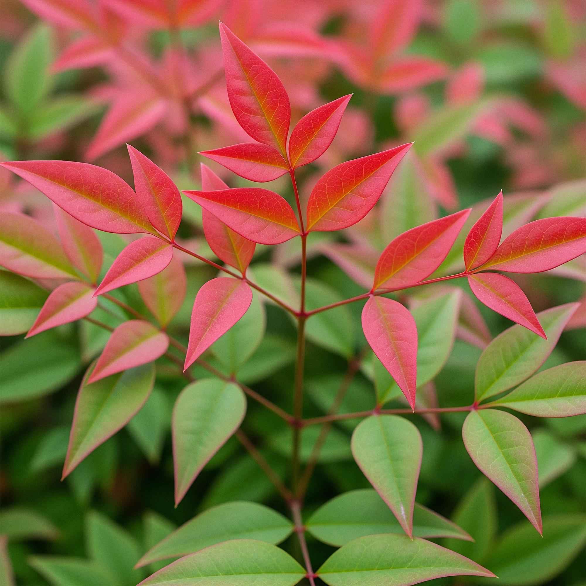 Image of Heiliger Bambus Nandina Obsessed – 17cm Höhe ca.45cm – Immergrün & farbintensiv – Rotes Laub für Beet Balkon Terrasse – Pflegeleichter Zierstrauch-2