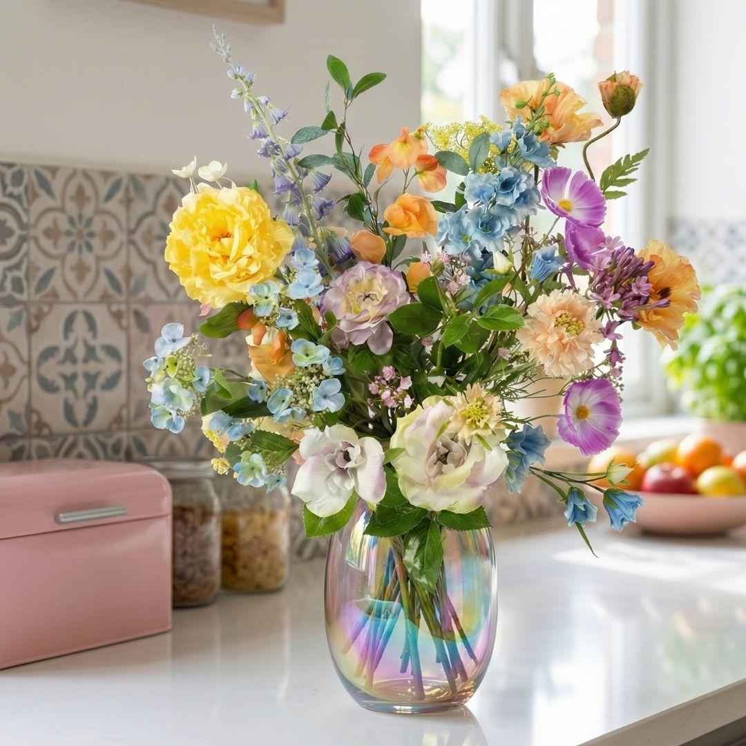 Image of Kunstblumenstrauß Soft Spring Deluxe – Real Touch Blumen – 18 Stiele – 85cm Höhe – Pastell Frühlingsfarben-3