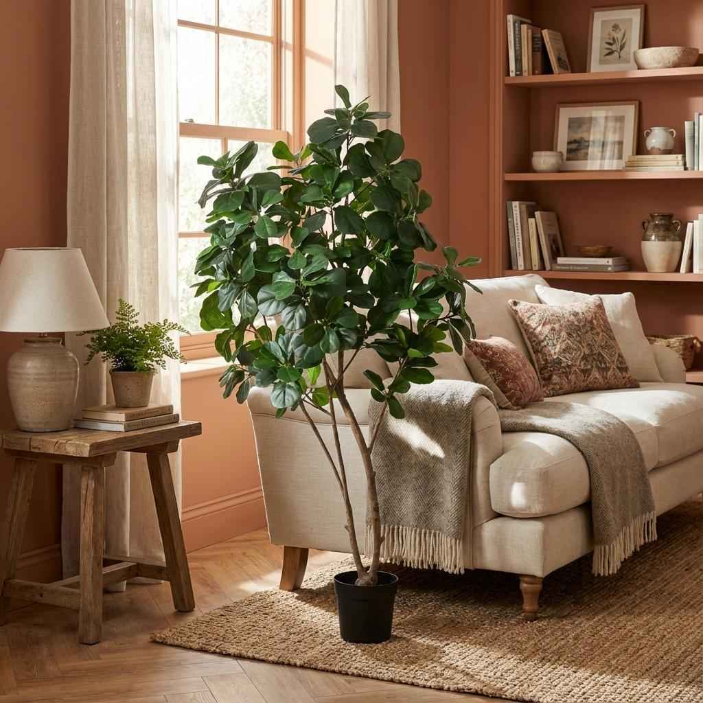 Image of Ficus Lyrata Tree Kunstpflanze 180cm – Große Geigenfeige Deko Baum – Pflegefreie Zimmerpflanze für Wohnzimmer Büro & Empfangsbereich