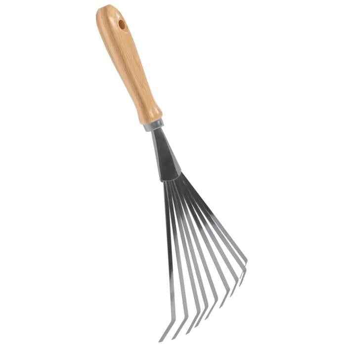 Image of Blumenrechen – Handrechen – Gartenrechen – 9 Zinken – Verzinkter Stahl – Stiel aus Eschenholz – Kompakt & robust-0