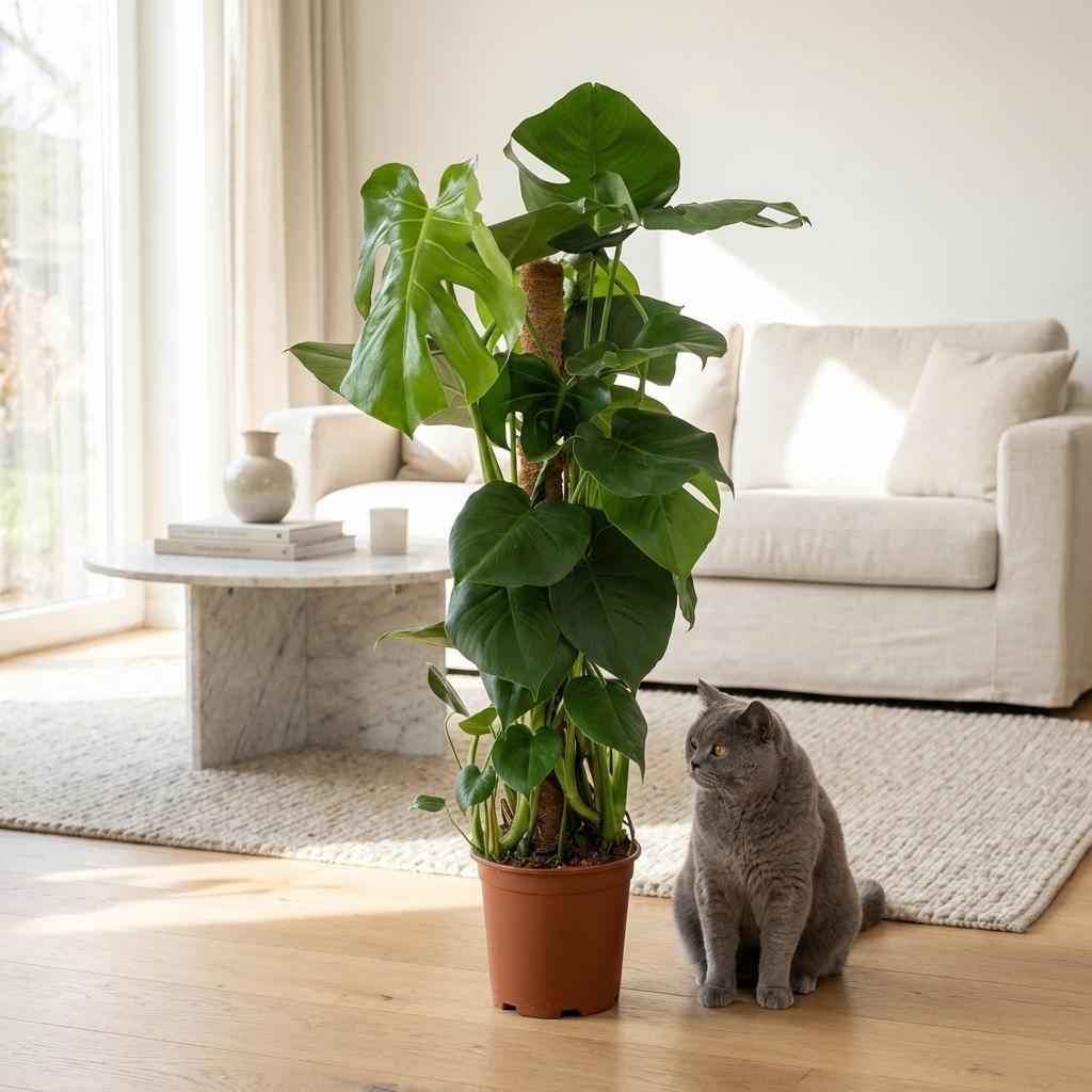 Image of Monstera deliciosa am Moosstab 90cm 19cm Zimmerpflanze pflegeleicht Fensterblatt mit großen dekorativen Blättern für Wohnzimmer Büro Schlafzimmer-2