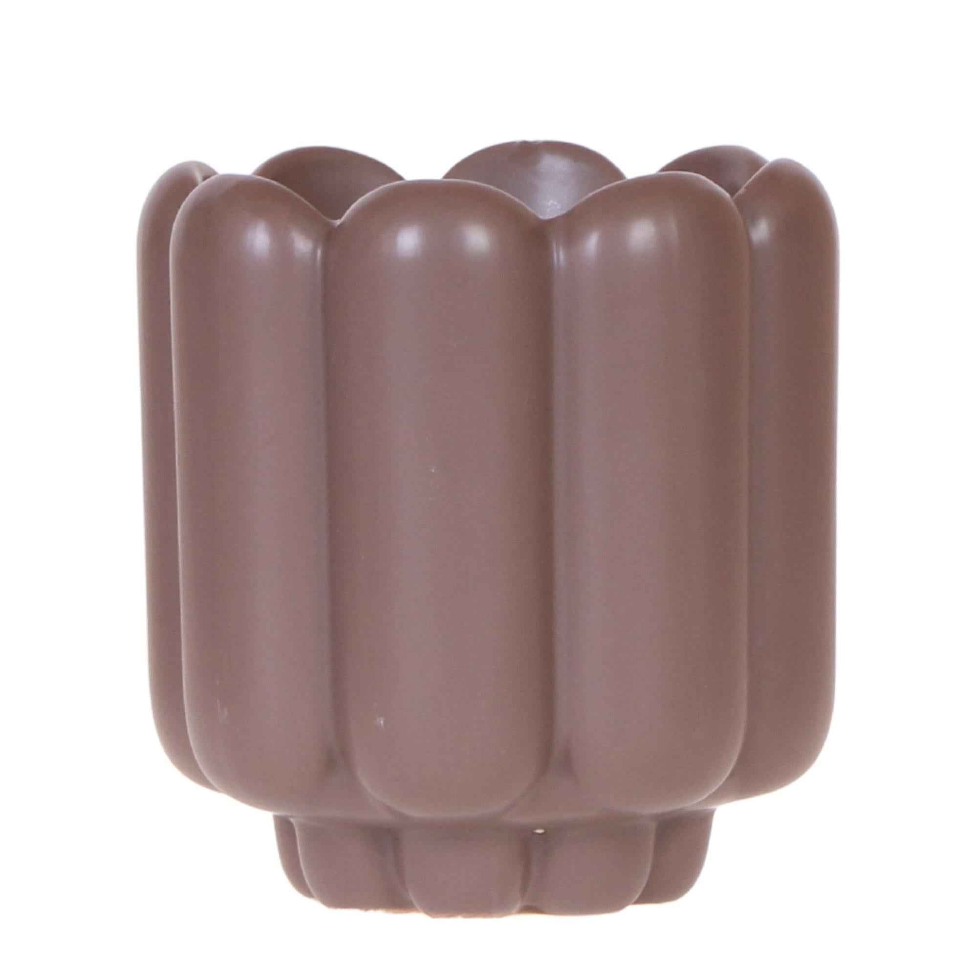Image of Retro Pflanztopf – Brown – Ø9cm – Dekorativer Übertopf aus Keramik – Blumentopf mit Rillenstruktur – Für Orchideen & Grünpflanzen-0
