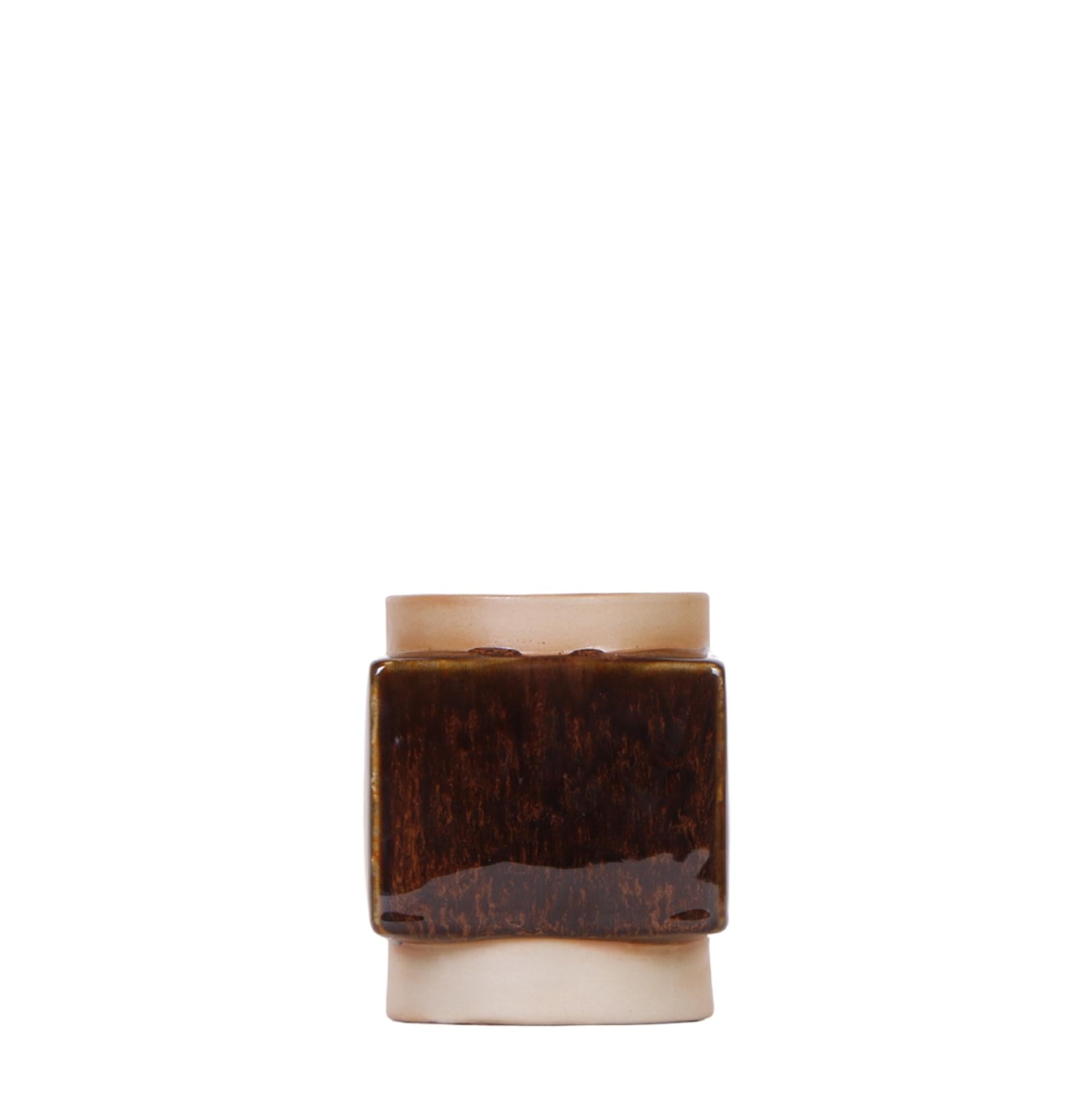 Image of Ziertopf Classy Cube – Braun – Ø6cm – Quadratischer Keramik Blumentopf in glänzender Optik – Übertopf im Retro – Stil für Mini-0
