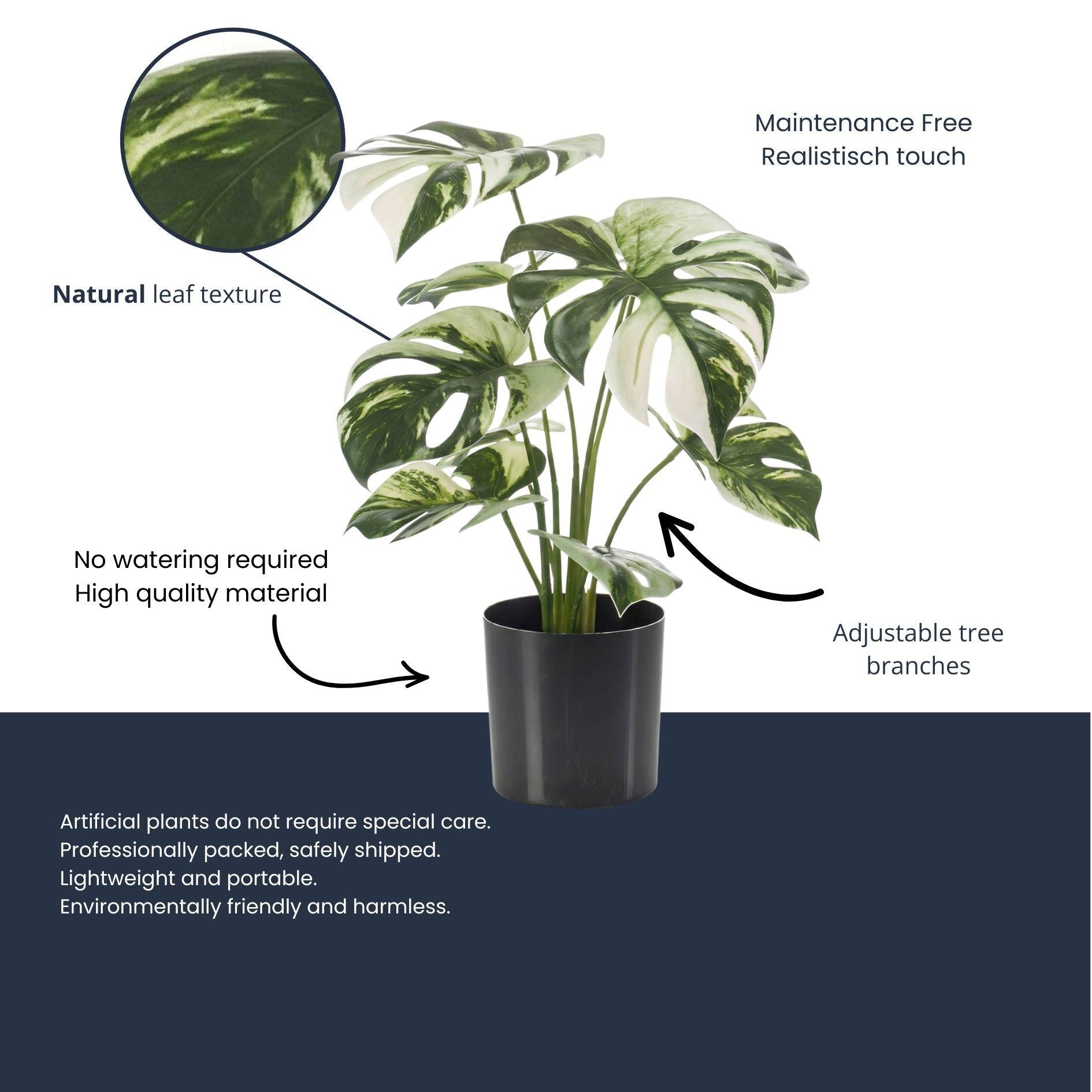 Image of Monstera Kunstpflanze Busch im Topf 40cm – Dekorative Fensterblatt Kunstpflanze – Pflegefreie Zimmerpflanze für Wohnzimmer Büro & Fensterbank-2