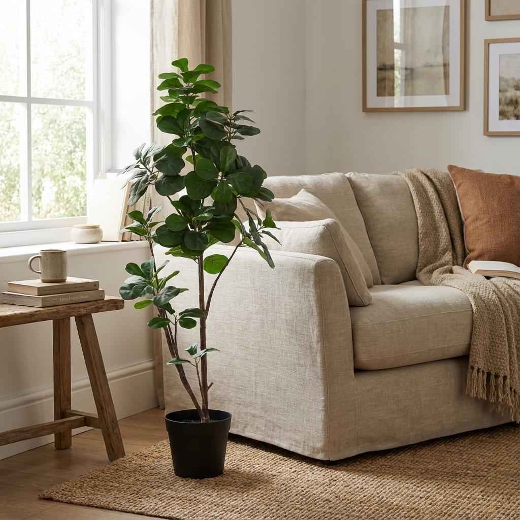 Image of Ficus lyrata Kunstpflanze 150cm – Große Geigenfeige Deko Pflanze – Pflegefreie Zimmerpflanze für Wohnzimmer Büro & Empfangsbereich-1
