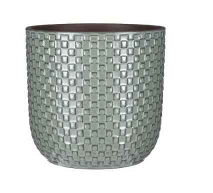 Image of Grüner Keramik Übertopf – D13,5cm – Salbeigrüner Blumentopf mit Reliefmuster – Dekorativer Pflanztopf für Zimmerpflanzen & Kräuter-0