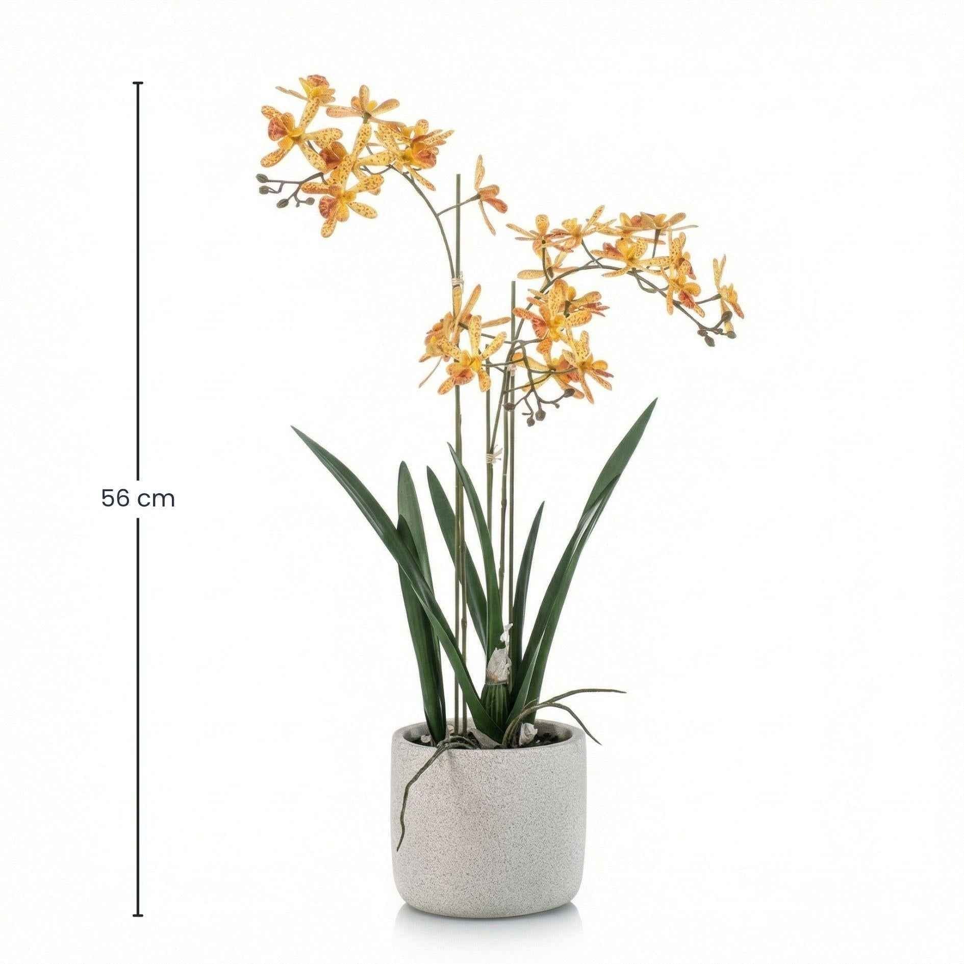 Image of Renanthera Orchidee künstlich 56cm im Topf – gelb orange blühende Kunstpflanze im grauen Topf-1