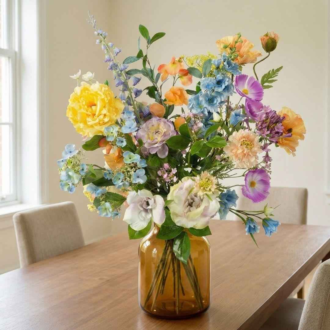 Image of Kunstblumenstrauß Soft Spring Deluxe – Real Touch Blumen – 18 Stiele – 85cm Höhe – Pastell Frühlingsfarben-4