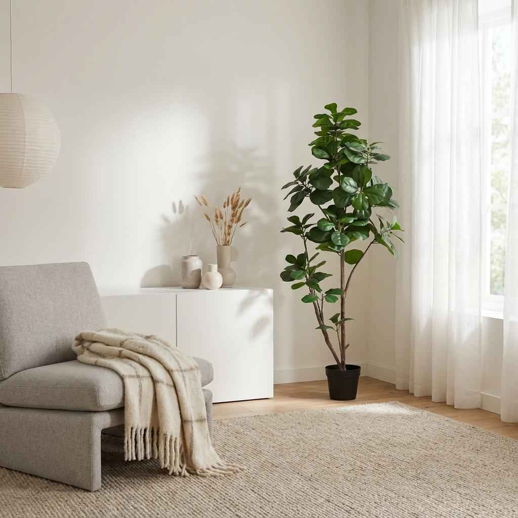 Image of Ficus lyrata Kunstpflanze 150cm – Große Geigenfeige Deko Pflanze – Pflegefreie Zimmerpflanze für Wohnzimmer Büro & Empfangsbereich-2