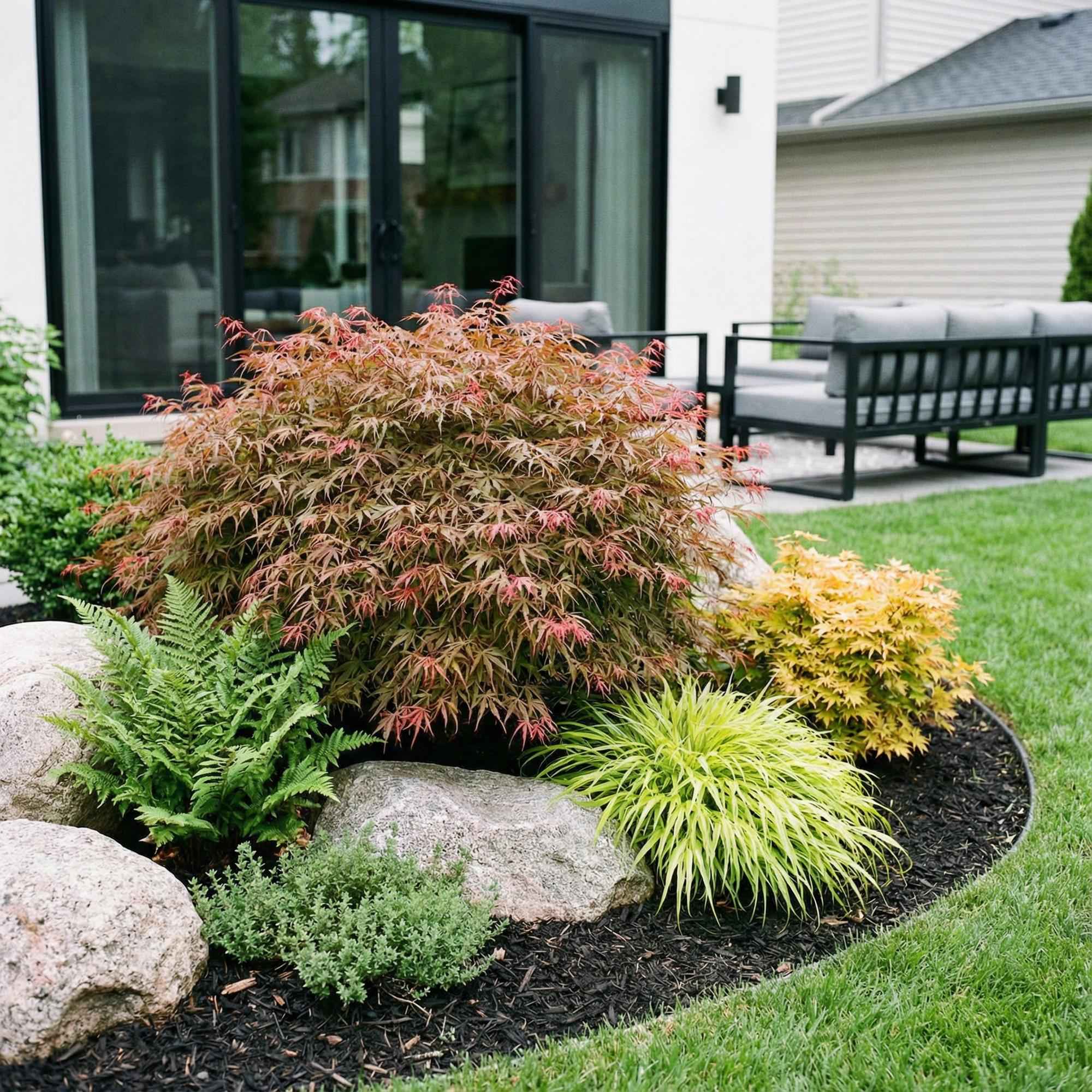 Image of Japanischer Ahorn Acer palmatum Jerre Swarts, laubabwerfende Gartenpflanze in Orange Rot, Zierahorn für Garten und Kübel, Ø26cm, 90cm hoch, für-1