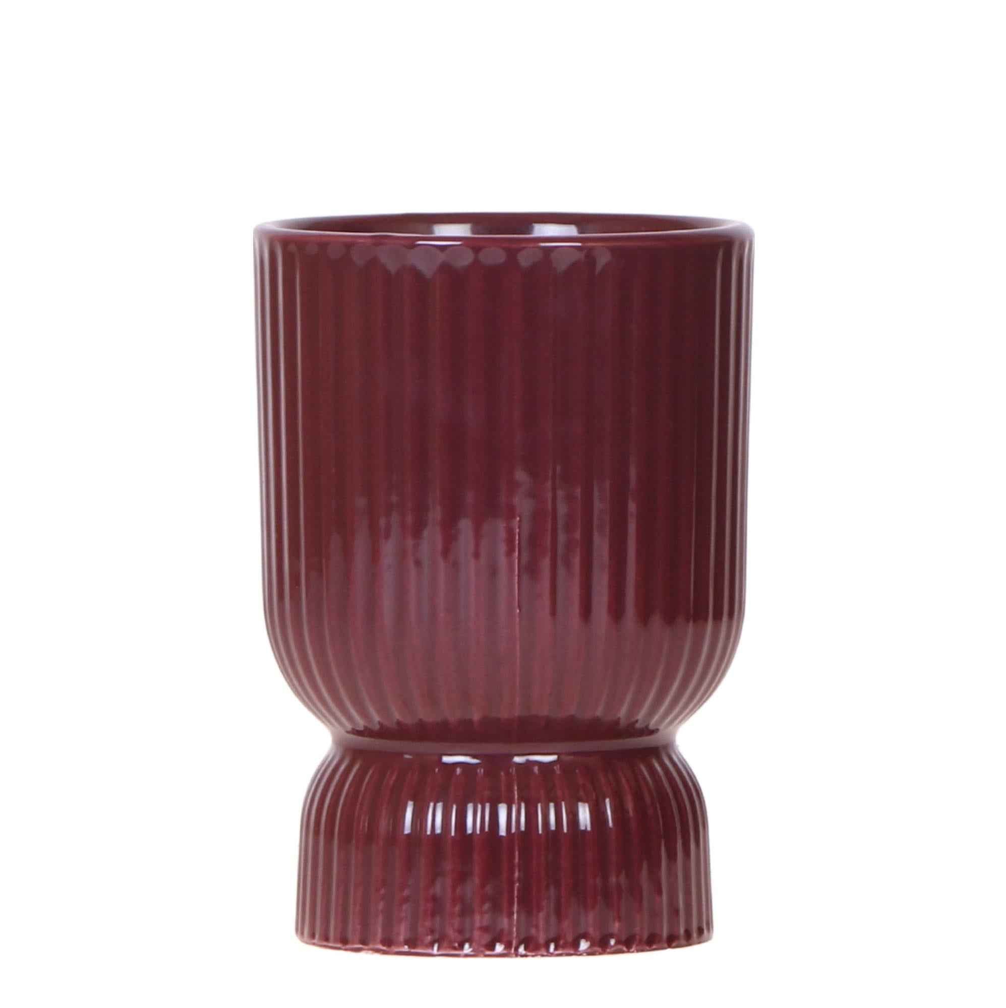 Image of Diabolo Ziertopf Ø9cm – Blumentopf in Burgundy – Keramik – Übertopf mit Rillenstruktur & glänzender Oberfläche-0