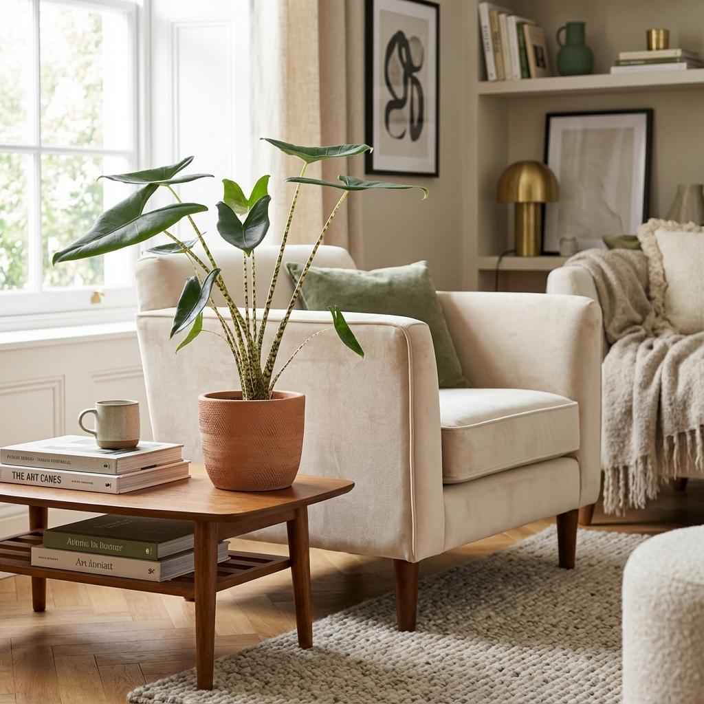 Image of Pfeilblatt Alocasia Zebrina Ø21cm Höhe 70-75cm – Elefantenohr mit gestreiften Stielen – Exotische Zimmerpflanze für Wohnraum & Büro