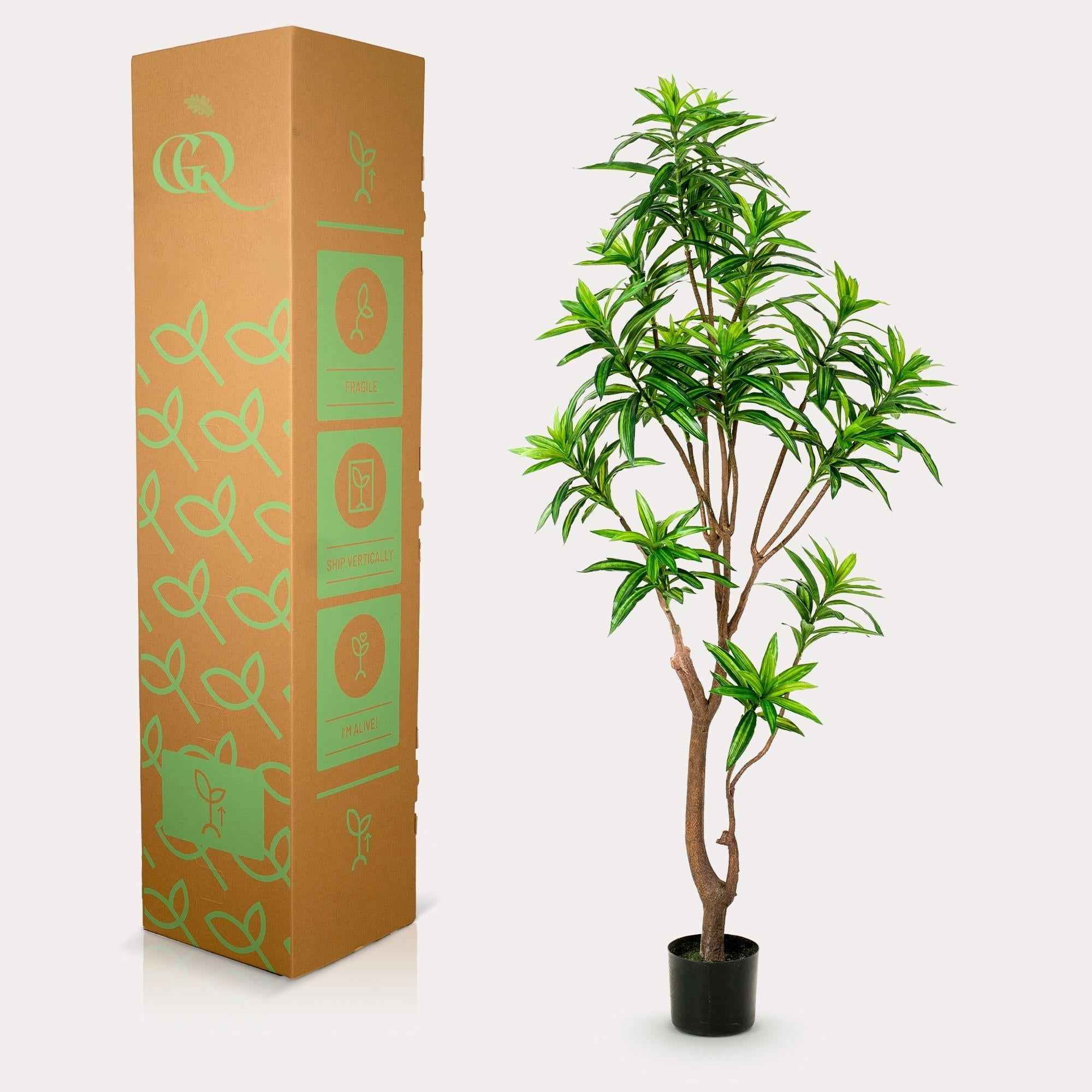 Image of Kunstpflanze Dracaena – Drachenbaum 155cm – Täuschend echt mit zweifarbigen Blättern – Pflegefreier Kunstbaum für Wohnung & Büro