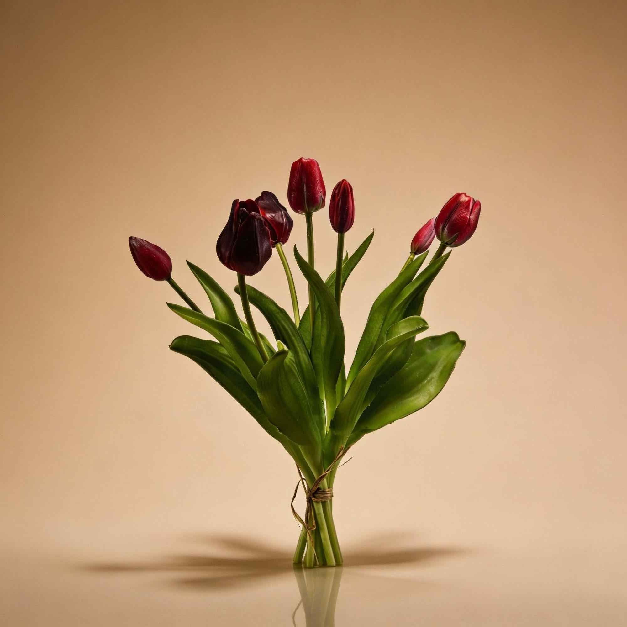 Image of Tulpenstrauß Dunkelrot Real Touch Kunsttulpen – 7 Stiele – 42cm – Kunstblumenstrauß in Bordeaux – Optik-2