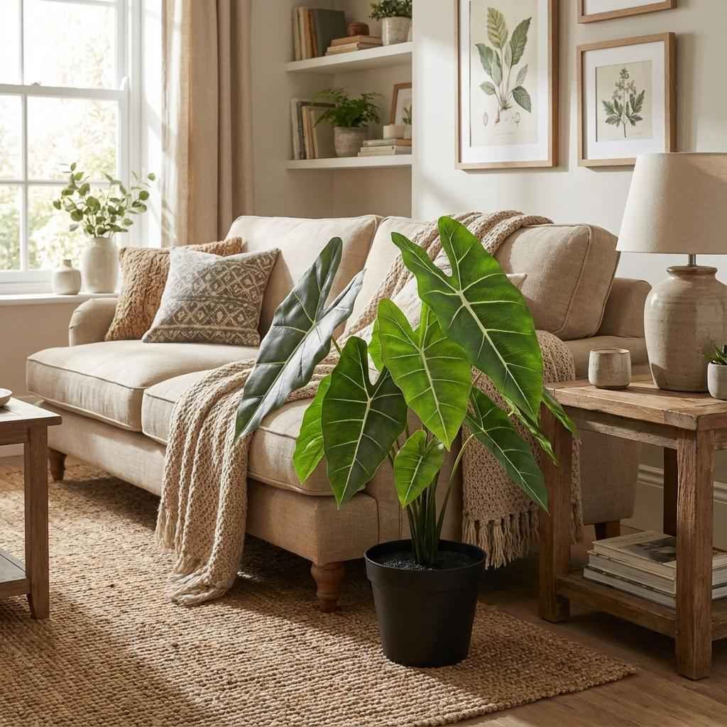 Image of Alocasia Polly Kunstpflanze 40cm – Dekorative Elefantenohr Deko Pflanze – Pflegefreie Zimmerpflanze für Wohnzimmer Büro & Fensterbank