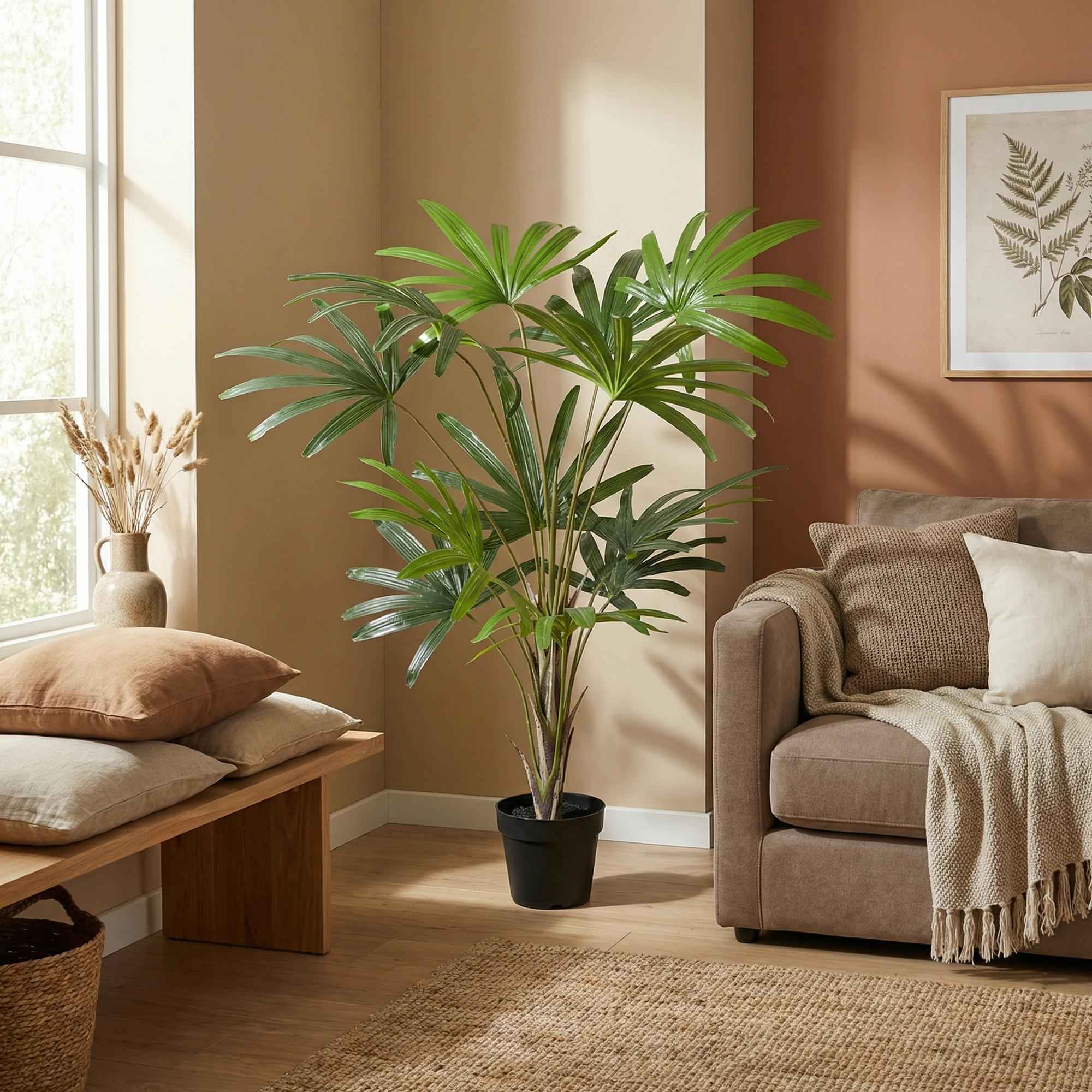 Image of Kunstpflanze Rhapis Excelsa 120cm – künstliche Steckenpalme im Topf