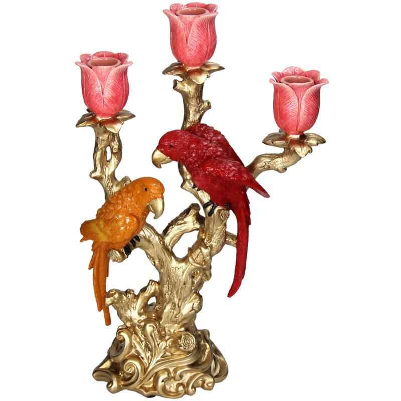 Image of Kerzenständer Vogel aus Polyresin 37,5cm – Bunter, künstlerischer Kerzenhalter – Dekoration für Esstisch, Kaminsims & Sideboard-1
