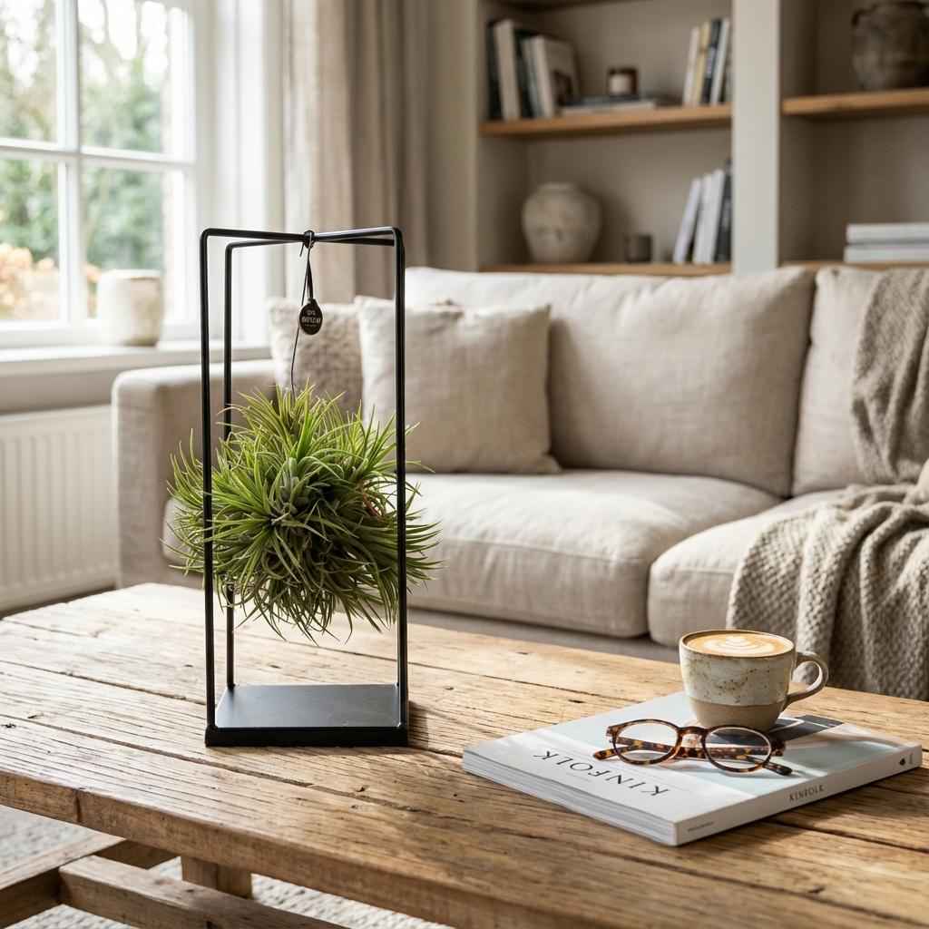 Image of Luftpflanze Tillandsia im Dekor Ø14cm Höhe37cm – Erdefreie Air Plant in dekorativer Schale – Modernes Pflanzen – Dekoobjekt für Wohnraum & Büro-2