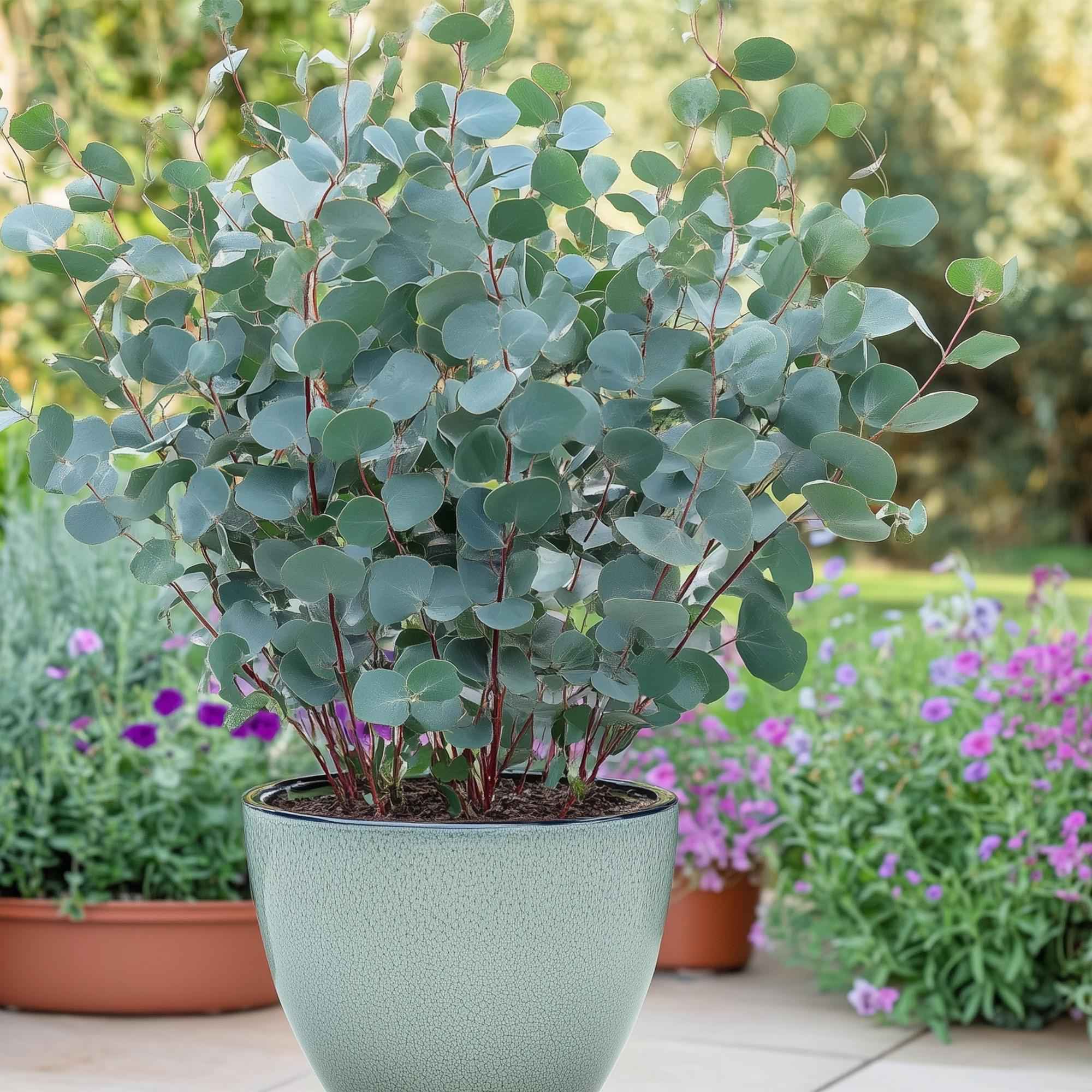 Image of Eukalyptusbaum Eucalyptus gunnii – 2 Pflanzen – Winterhart – Topf Ø14cm, Höhe ca. 30cm – Duftende Terrassenpflanze – Blaugrüne Blätter