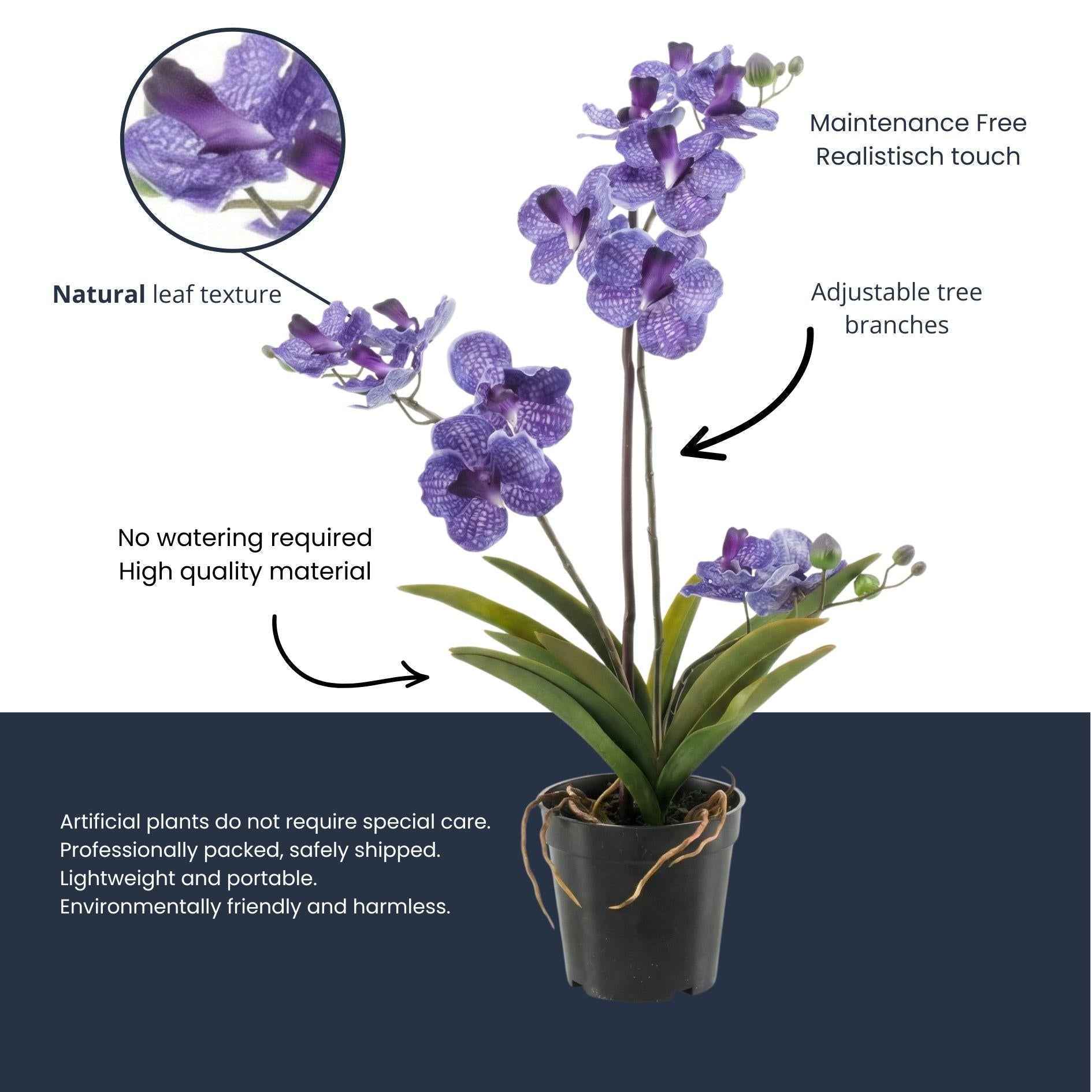 Image of Orchidee Vanda Kunstpflanze – ca.60cm – Violett – Künstliche Orchidee im Topf – Pflegefreie Dekopflanze für Wohnzimmer Büro & Empfang-4
