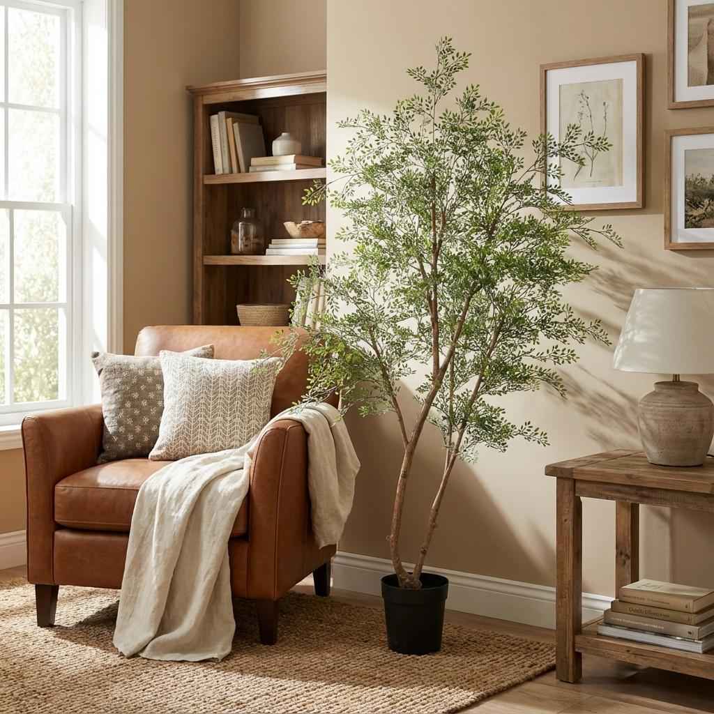 Image of Cassia Baum Kunstpflanze 180cm – Große Deko Kunstpflanze – Pflegefreie Zimmerpflanze für Wohnzimmer Büro & Empfangsbereich-2