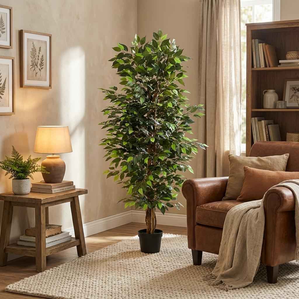 Image of Ficus Benjamina Kunstpflanze 180cm – Große Birkenfeige Deko Pflanze – Pflegefreie Zimmerpflanze für Wohnzimmer Büro & Empfangsbereich-2