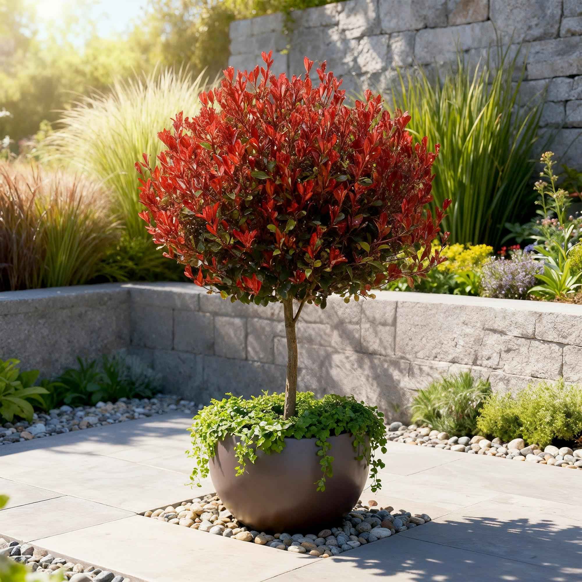 Image of Glanzmispel Photinia fraseri Little Red Robin – 19cm Höhe ca.90cm – Immergrün & winterhart – Grün-rotes Laub – Ziergehölz-4