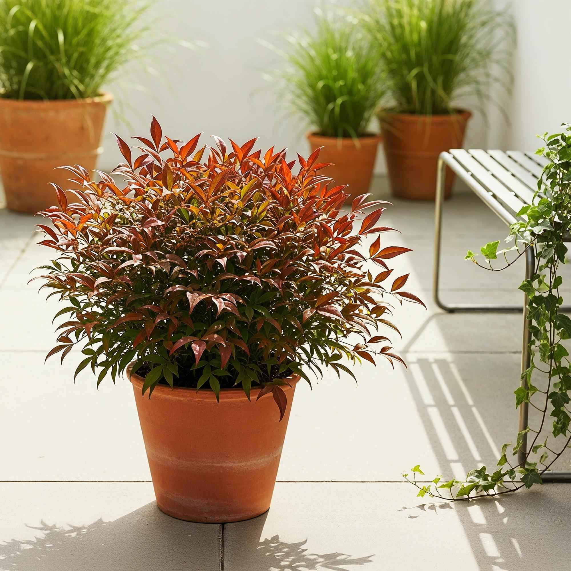 Image of Heiliger Bambus Nandina Gulfstream – 17cm Höhe ca.45cm – Immergrün & farbwechselnd – Orangefarbenes Laub – Pflegeleichter dekorativer Zierstrauch-4