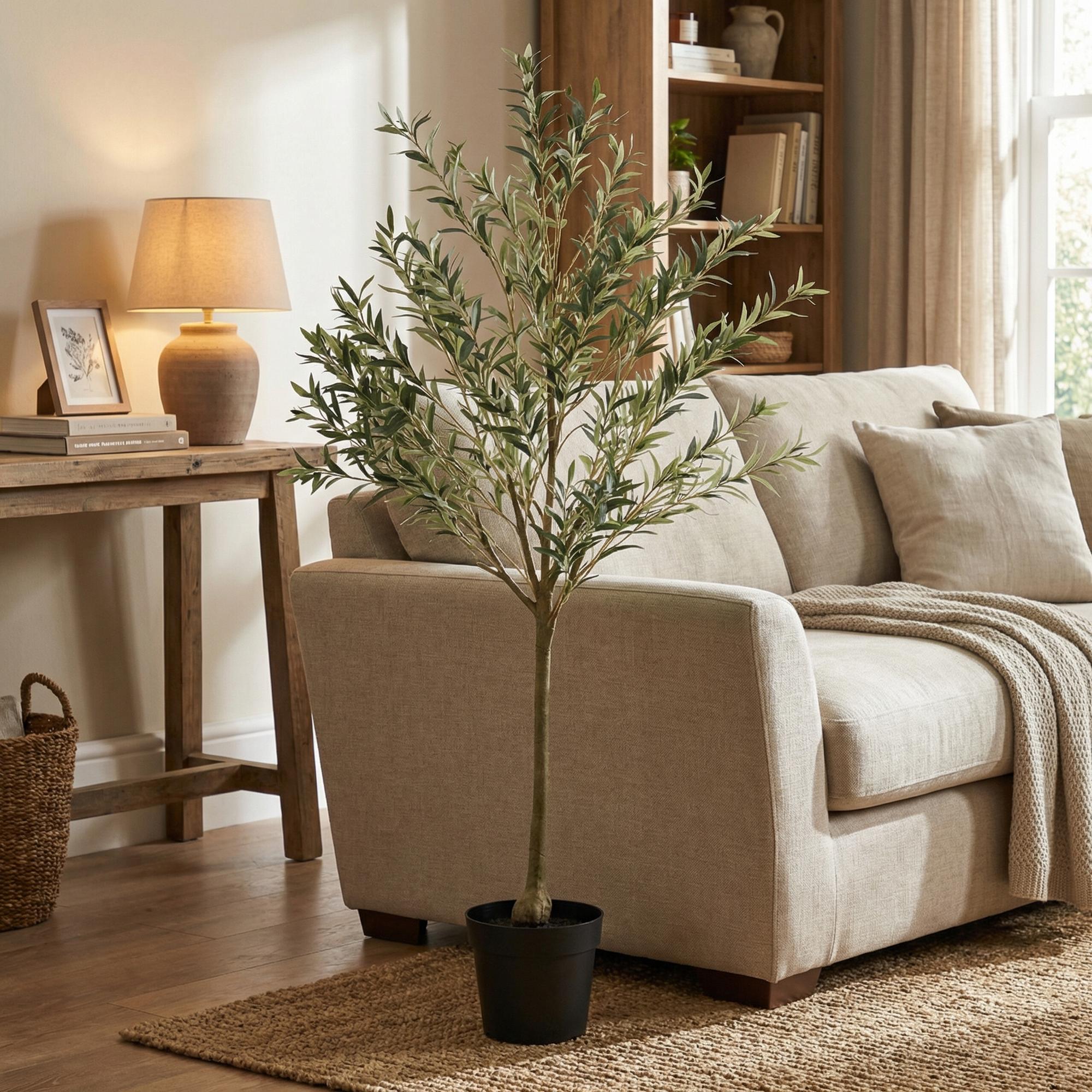 Image of Kunstpflanze Olivenbaum 170cm – realistischer künstlicher Deko – Baum im Topf für Wohnzimmer & Büro – mediterranes Ambiente ganzjährig, pflegeleicht-4