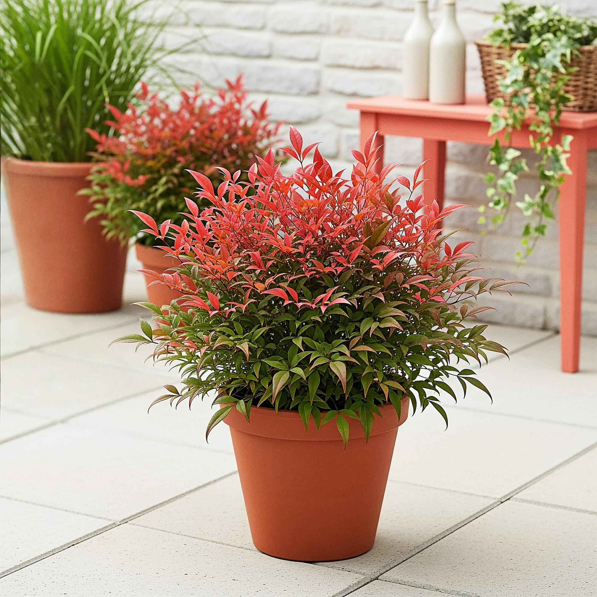 Image of Heiliger Bambus Nandina Obsessed – 17cm Höhe ca.45cm – Immergrün & farbintensiv – Rotes Laub für Beet Balkon Terrasse – Pflegeleichter Zierstrauch-3