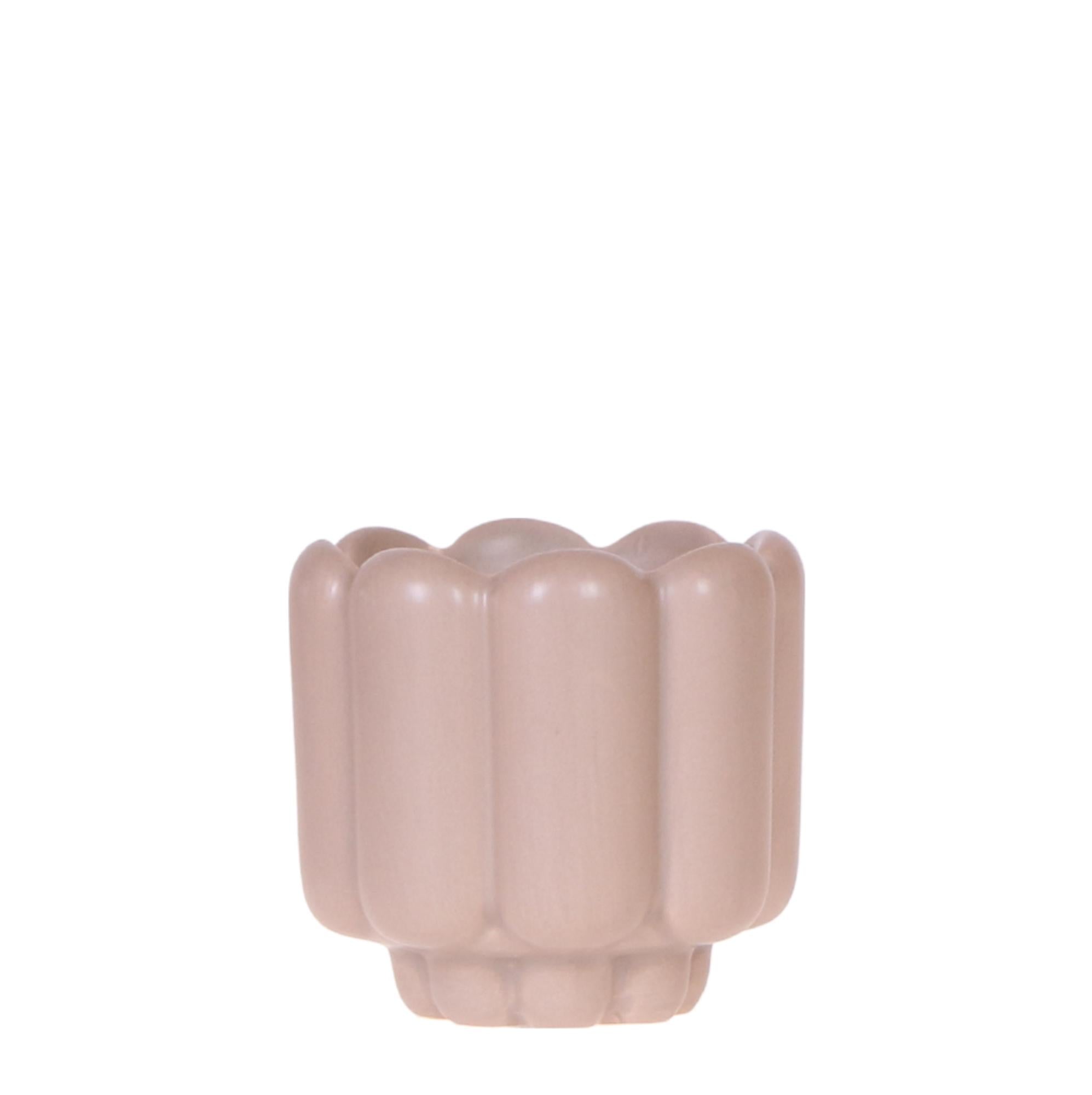 Image of Retro – Ziertopf Sand Ø6cm – Runder Blumentopf mit Rillenstruktur – Übertopf im Vintage – Design – Mattes Finish für Mini-0