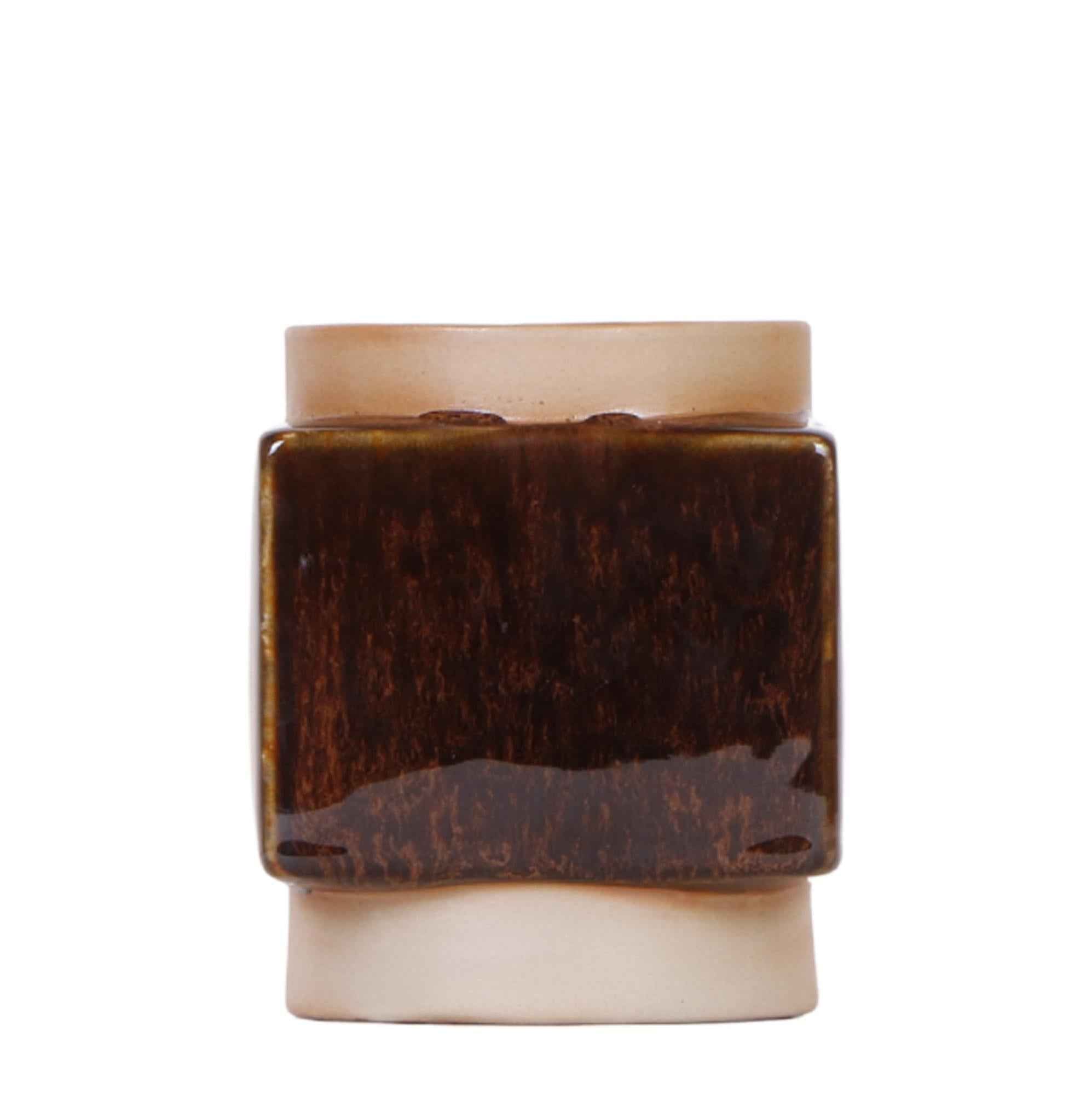 Image of Classy Cube Ziertopf Ø9cm – Quadratischer Keramik – Blumentopf in Braun – Glänzende Oberfläche für Orchideen & Zimmerpflanzen – Übertopf mit Retro-0