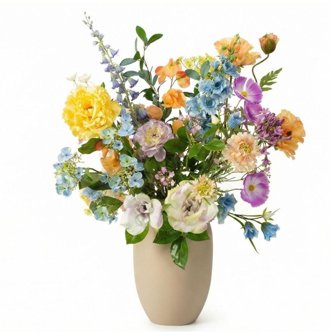Image of Kunstblumenstrauß Soft Spring Deluxe – Real Touch Blumen – 18 Stiele – 85cm Höhe – Pastell Frühlingsfarben-0