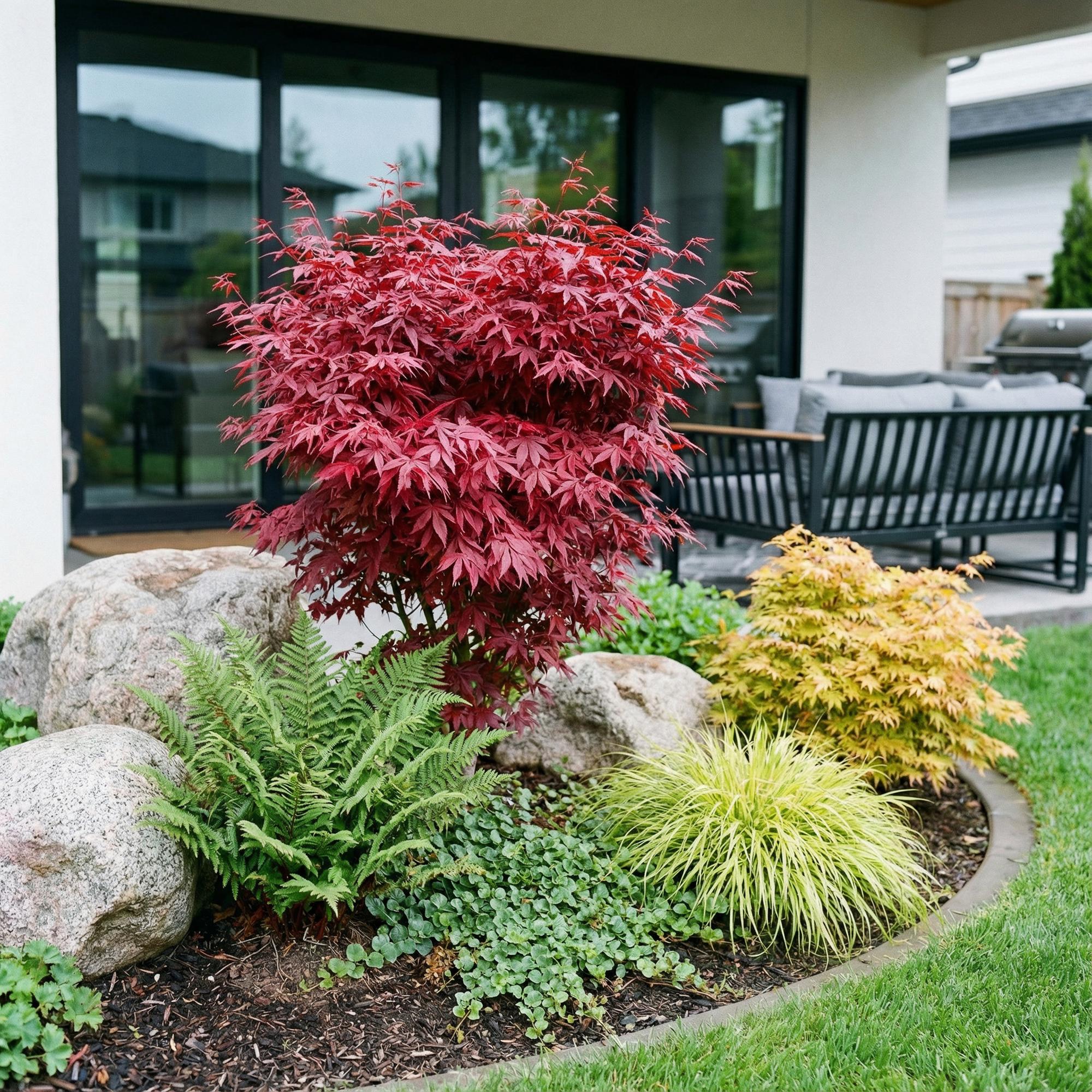 Image of Japanischer Ahorn Acer palmatum Skeeters Broom, laubabwerfende Gartenpflanze in Rot, kompakter Zierahorn für Garten und Kübel, Ø26cm, 90cm hoch,-1