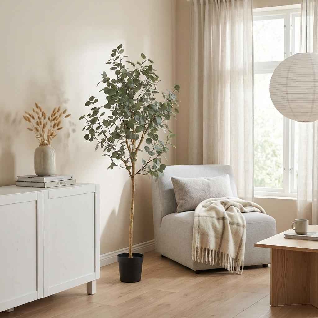 Image of Eukalyptus Kunstpflanze 180cm – Großer Eucalyptus Baum Deko Pflanze – Pflegefreie Zimmerpflanze für Wohnzimmer Büro & Empfangsbereich