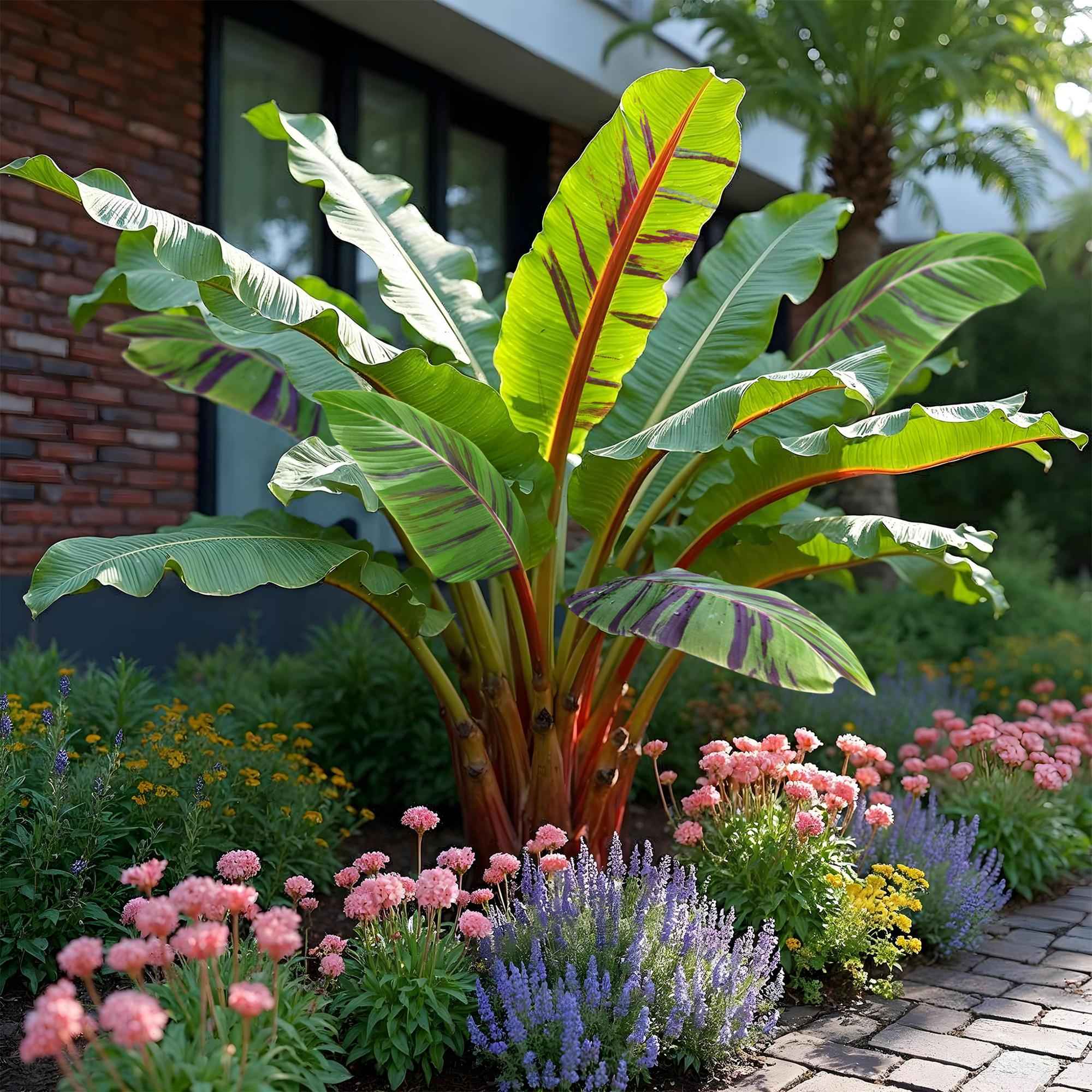 Image of Bananenpflanze Musa sikkimensis Red Tiger – 2 Pflanzen – Tropische Gartenbanane – Ø12cm, Höhe ca. 30cm