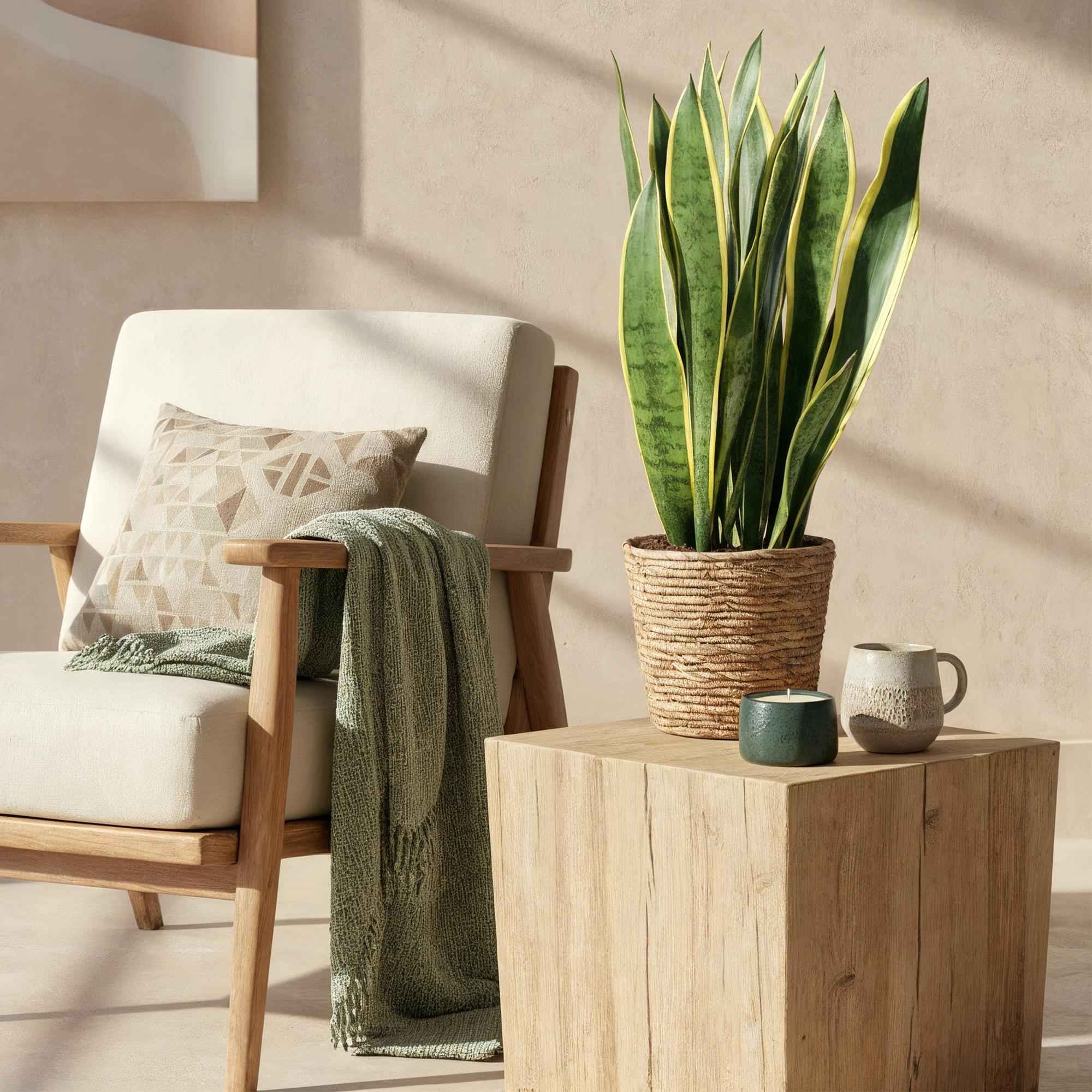 Image of Sansevieria Laurentii Bogemhanf Schwiegermutterzunge grün gelb 70cm 21cm Zimmerpflanze inkl. Naturkorb-3