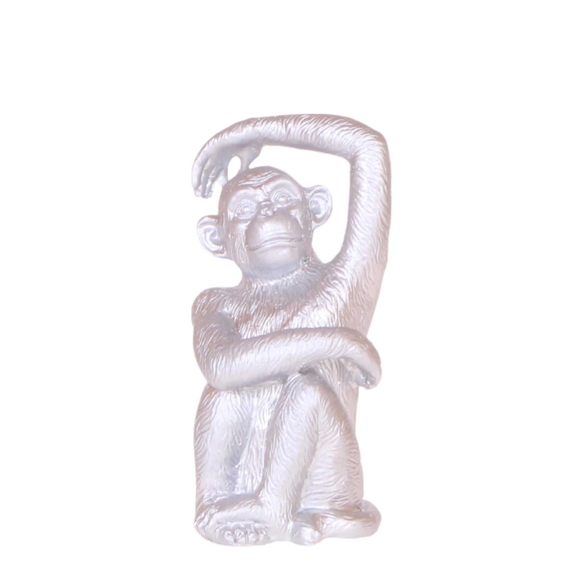 Image of Dekofigur Sitzender Affe – Silber – 13cm – Polystone Deko Skulptur für Wohnzimmer & Büro-0